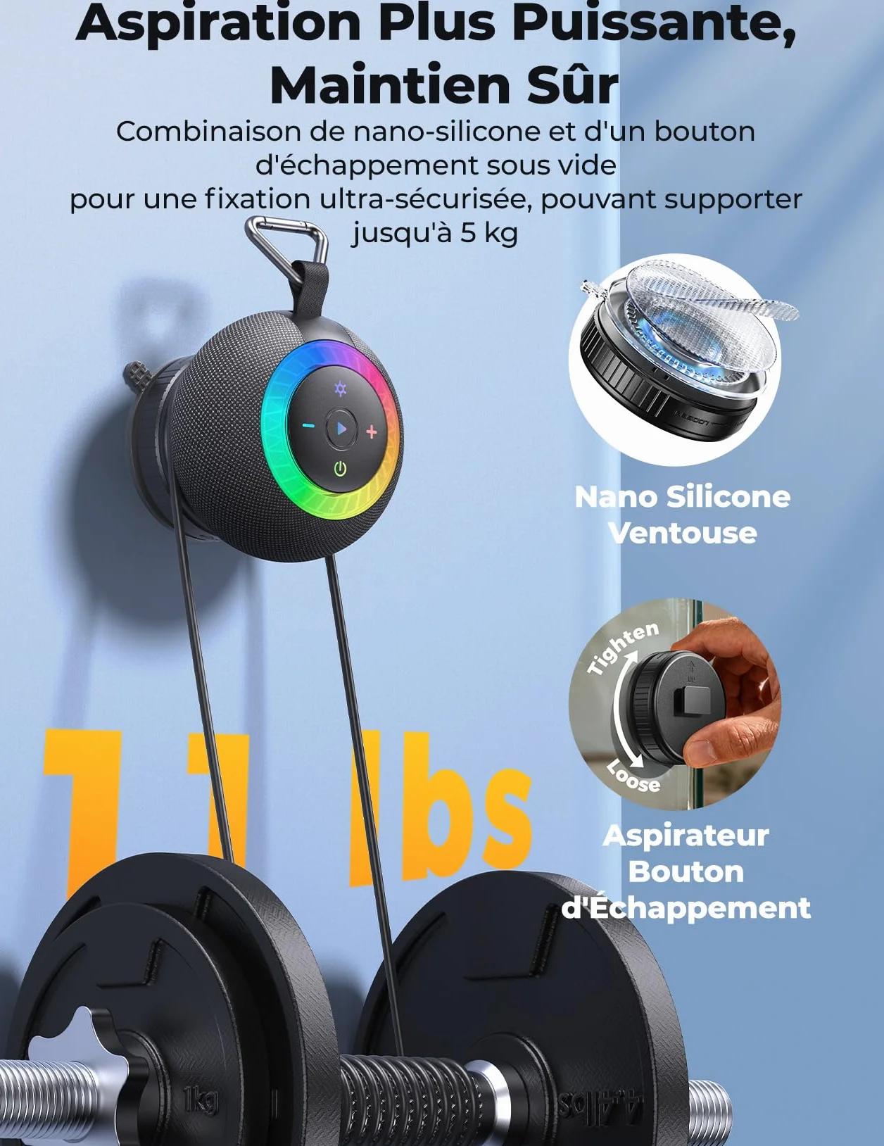Enceinte Bluetooth Douche IPX7 20W Haut-Parleur Salle de Bain Bluetooth 5.4 Autonomie 24H LED RGB TWS Carte TF