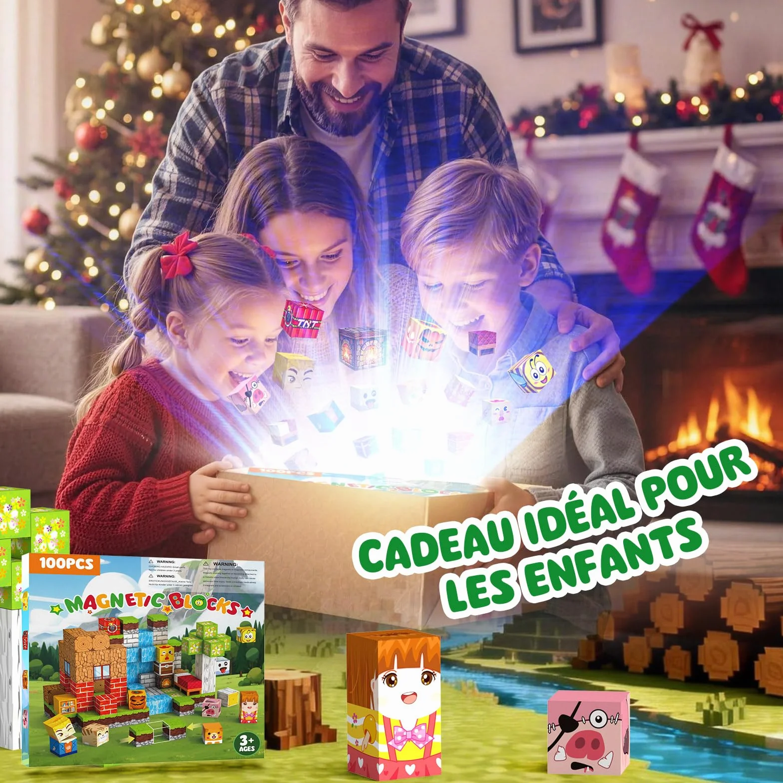Construction Magnetique Enfant 100 pièces 2CM Magnetic Blocks 3+ Jeux Aimants, Bloc de Cube Magnétique pour Garçon et Fille, Jouet Créatif Montessori
