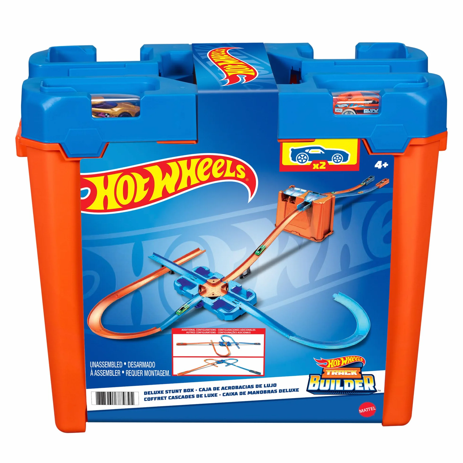 Hot Wheels Track Builder Deluxe Boîte de Construction, 6 mètres de Piste, 2 Voitures de Course, Jouet Enfant GGP93