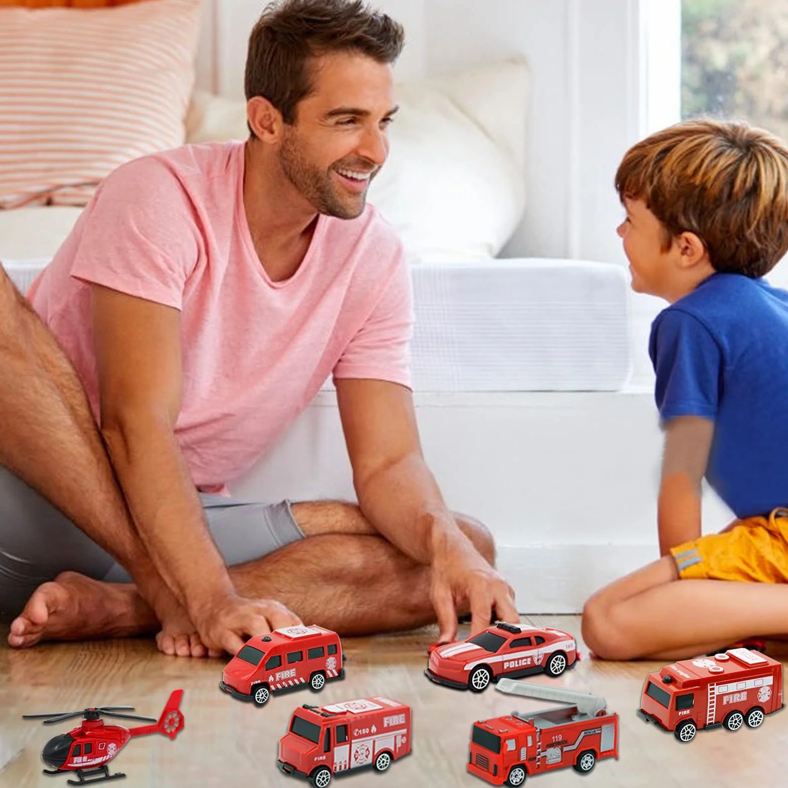 Mini Camion de Pompier Jouet 7 Pièces pour Enfant Cadeau d'Anniversaire