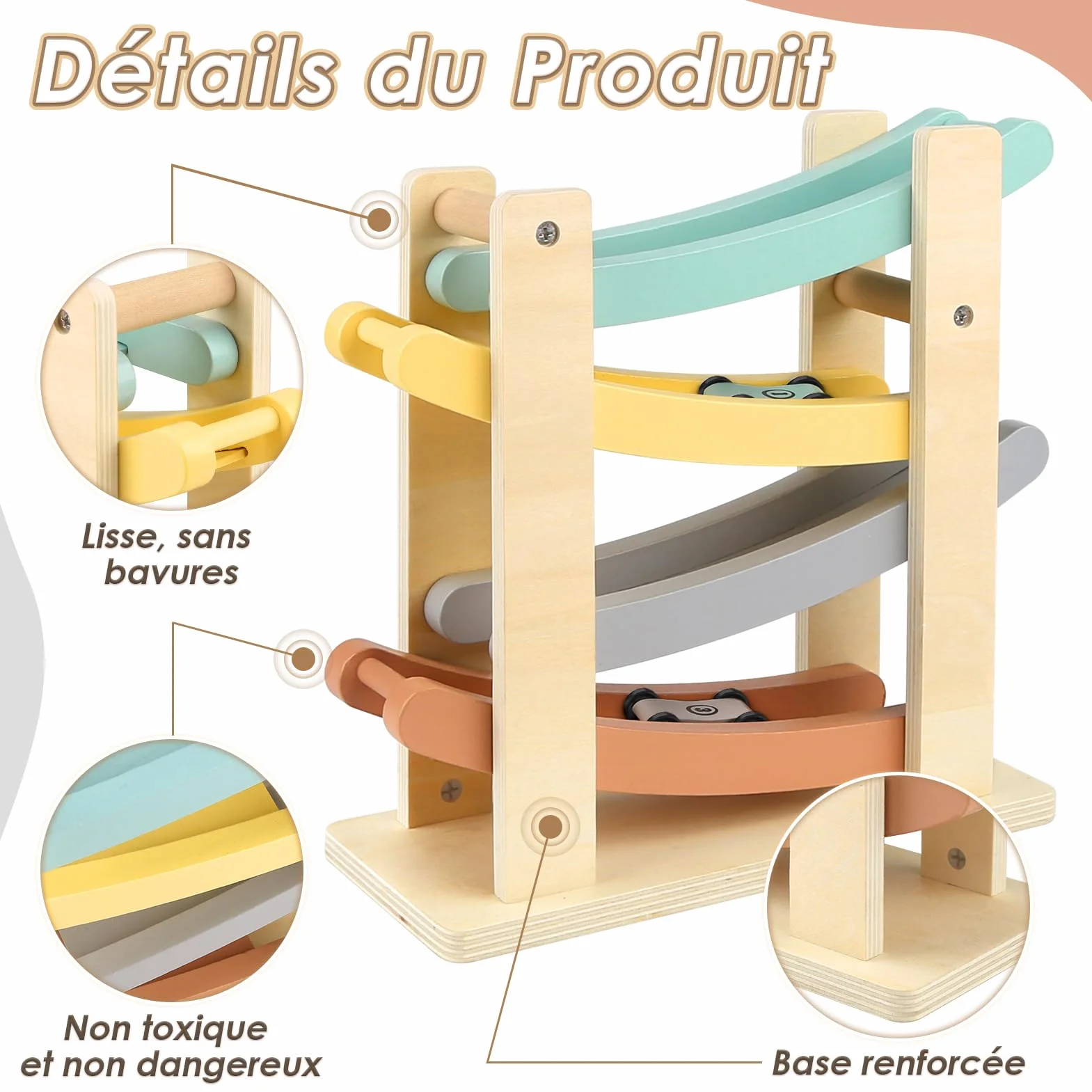 Vanplay Jouet Garcon 1 Ans Jouet Voiture Bebe Jouet en Bois avec 4 Mini-Voitures et Garage, Cadeau Enfant 1 2 Ans