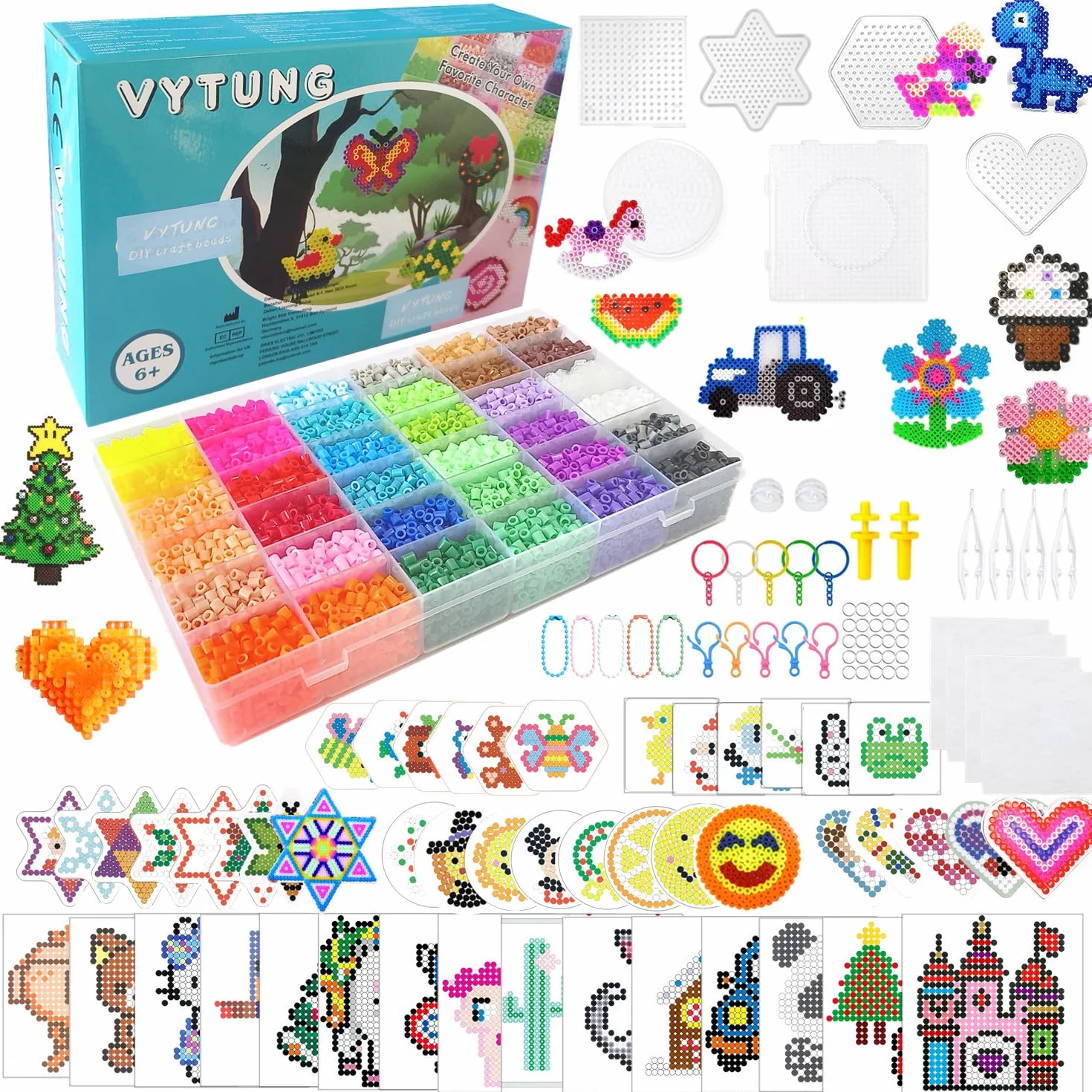 Vytung set de perles à repasser 13000 pièces avec boîte de rangement 220 modèles DIY