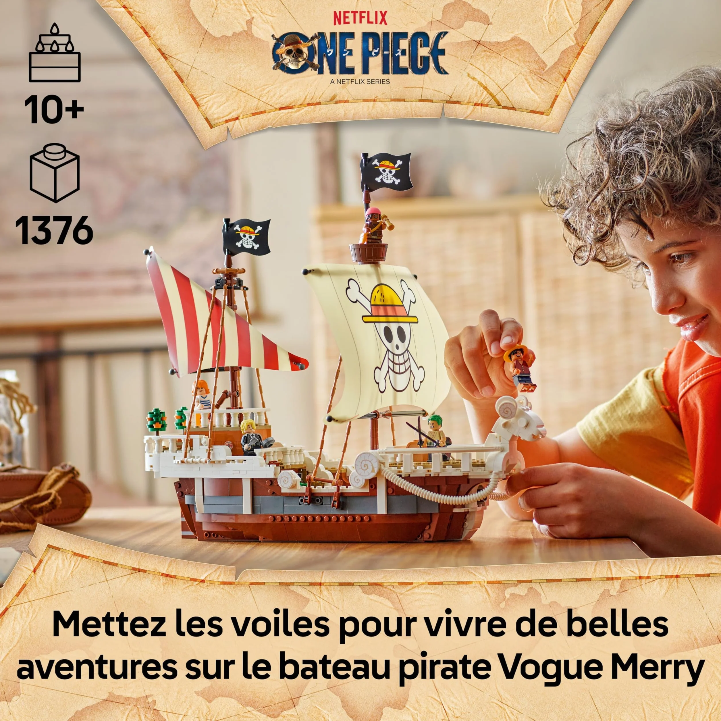 LEGO One Piece Le Bateau Pirate Vogue Merry Jouet Bateau Maquette avec 5 Minifigurines Luffy Zoro Nami Cadeau Anime 10 Ans
