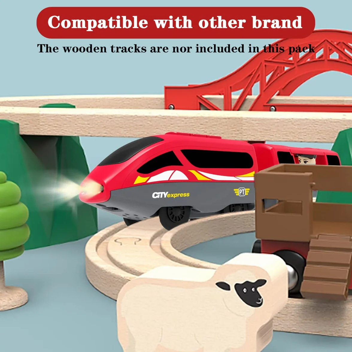 LiRiQi Train de Locomotives à Piles - Train Électrique Haute Vitesse Compatible Thomas Brio Rails en Bois Rouge