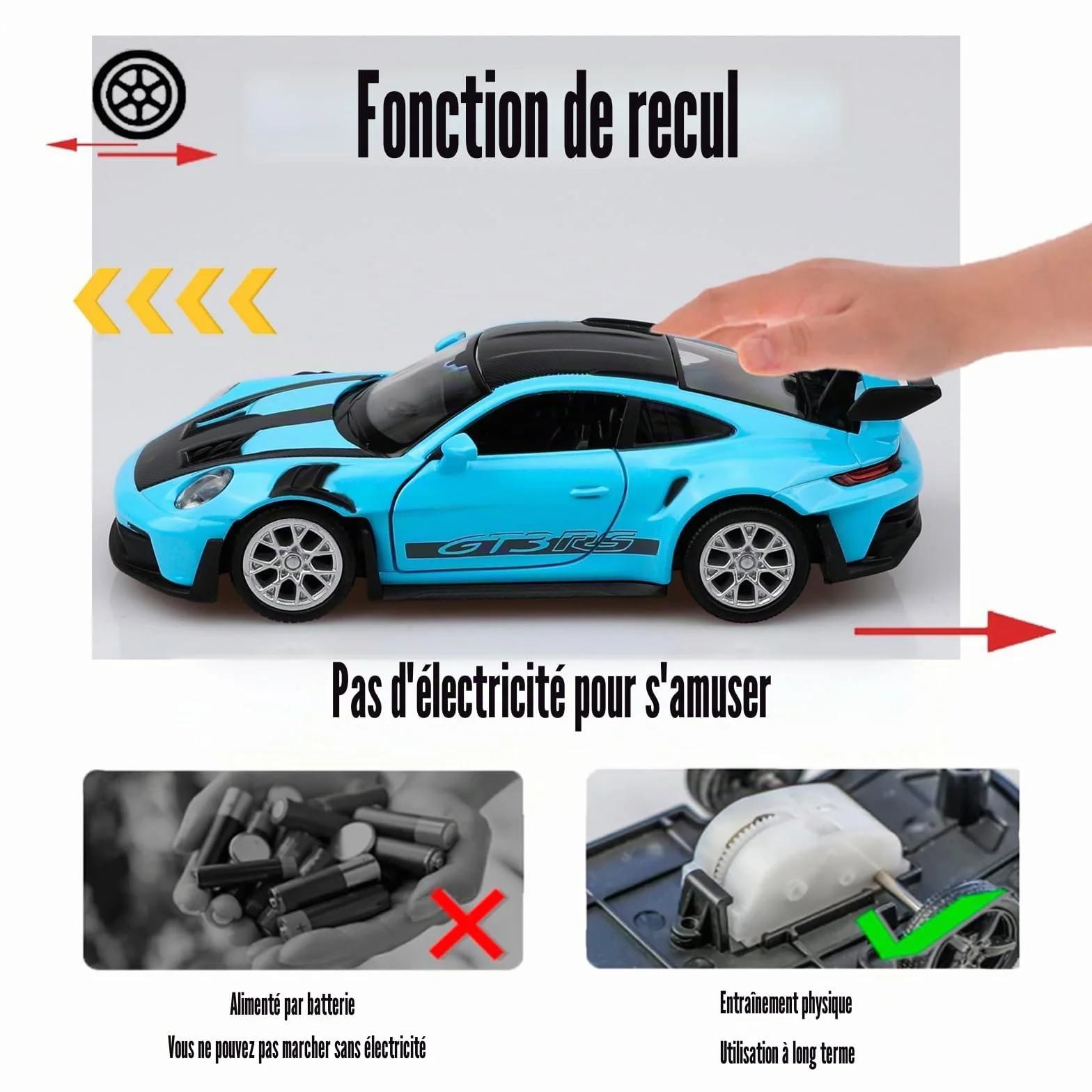 Porsche 911 GT3 RS Voiture Jouet 1/36 - Modèle à Tirer Vers l'Arrière - Cadeau Enfant