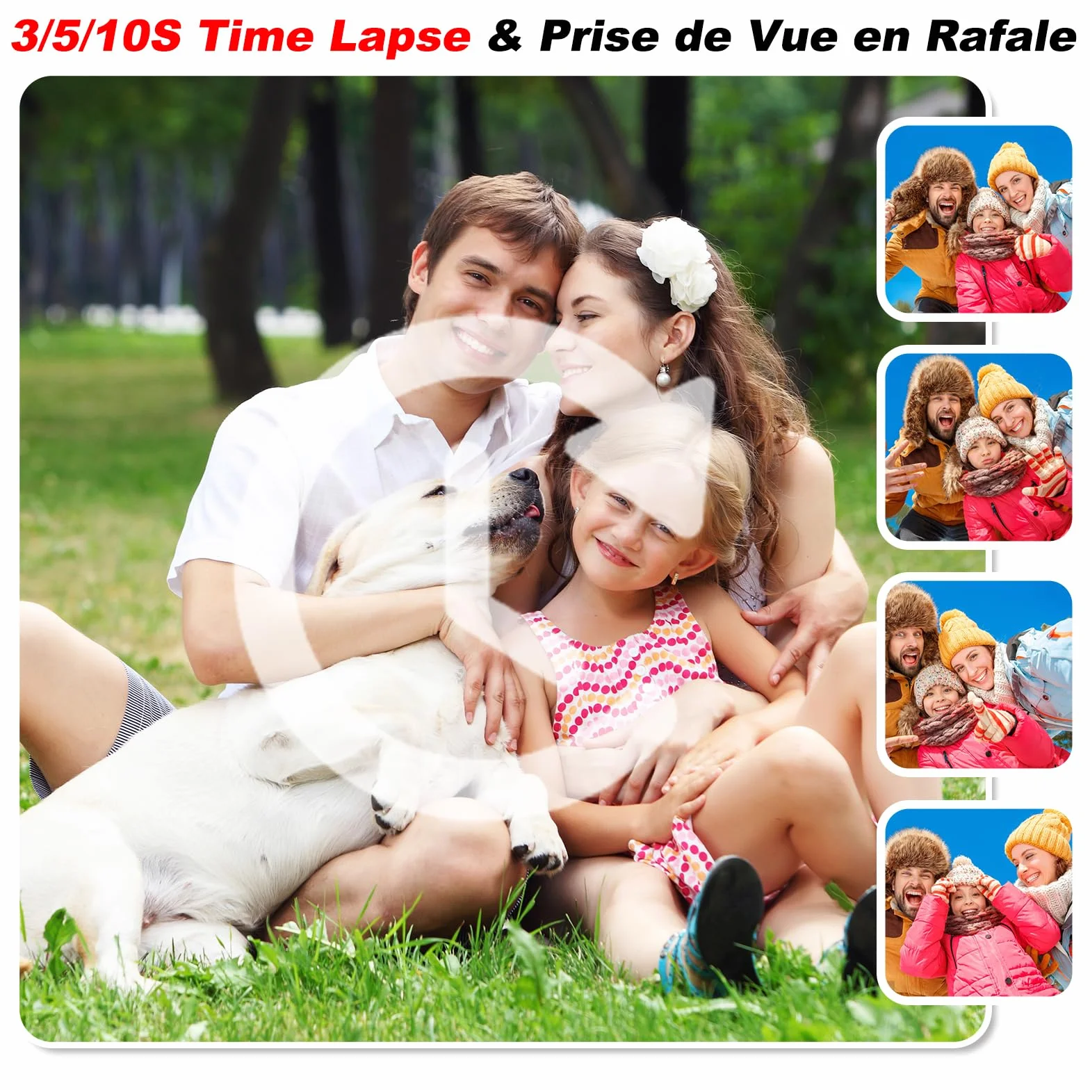 Appareil Photo Enfant Zoom Rotatif 360° Grand Écran 3,5" 1080P Selfie Flash LED Carte SD 32GB Jouet Cadeau Fille Garçons 3-12 Ans