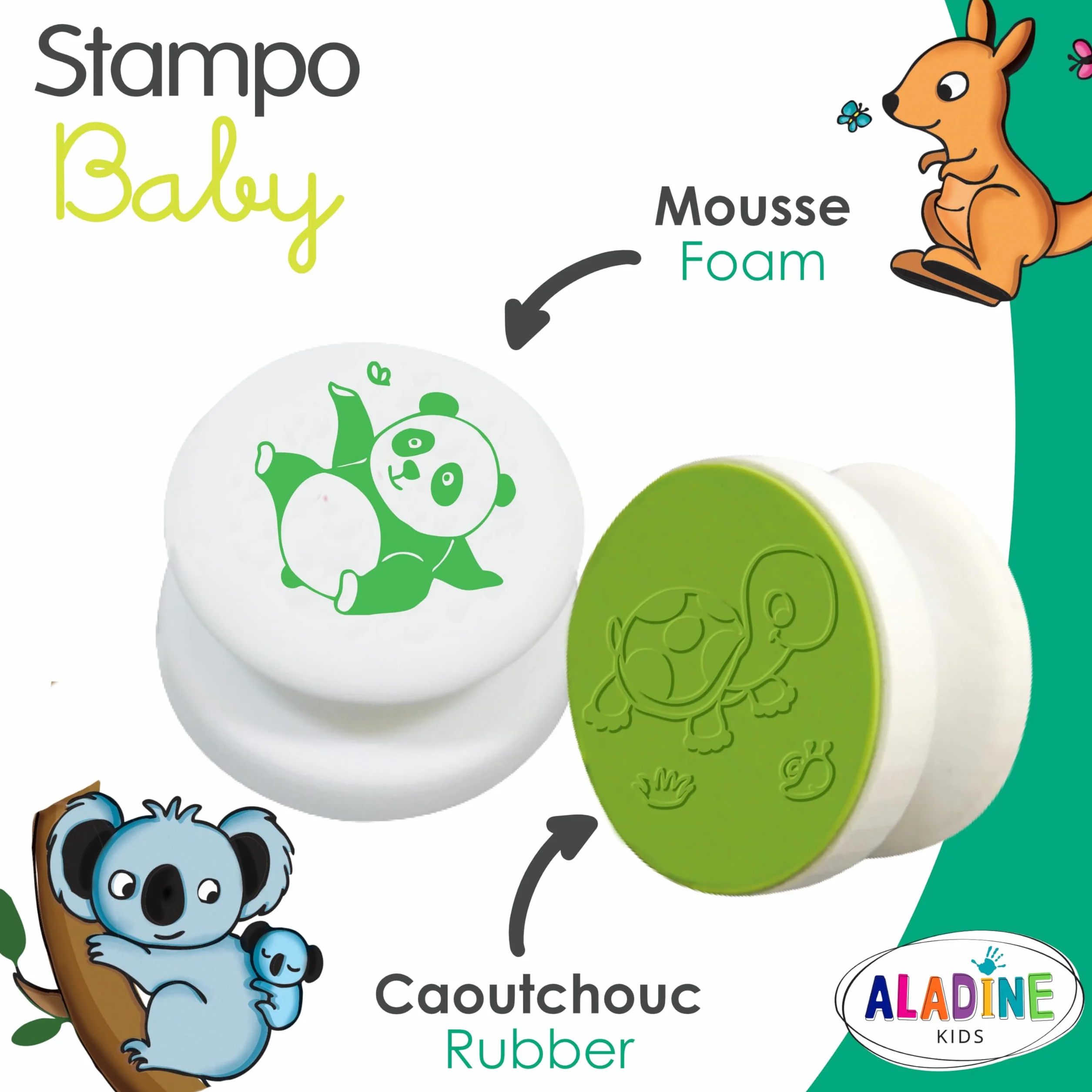 Aladine Stampo Baby 4 Tampons Animaux avec Encreur, Encre Lavable, Activité Manuelle Enfant 2 Ans