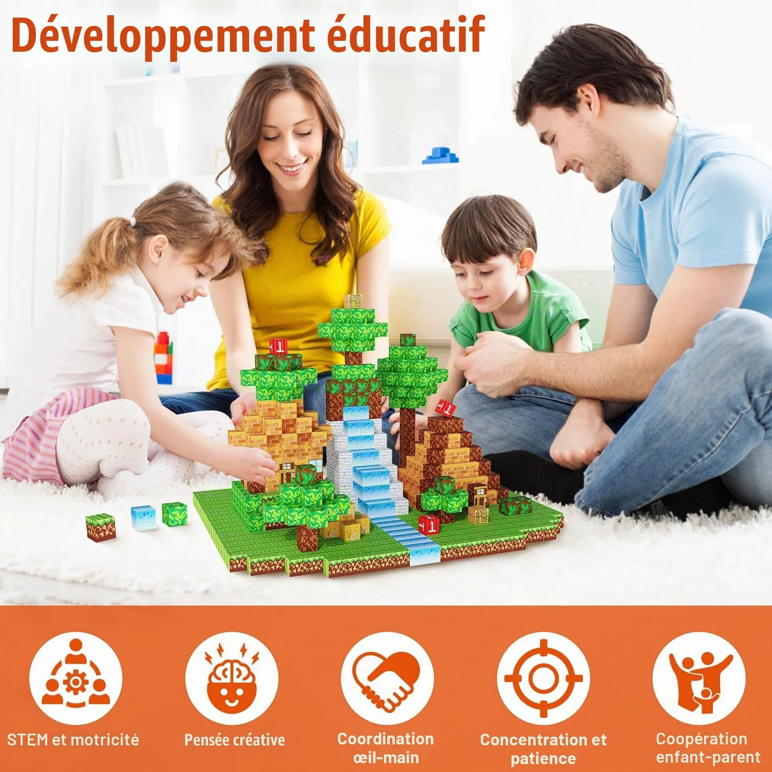 Blocs de Construction Magnétiques 2,5 cm Lot de 100 pour Enfants Montessori Jeu Aimants