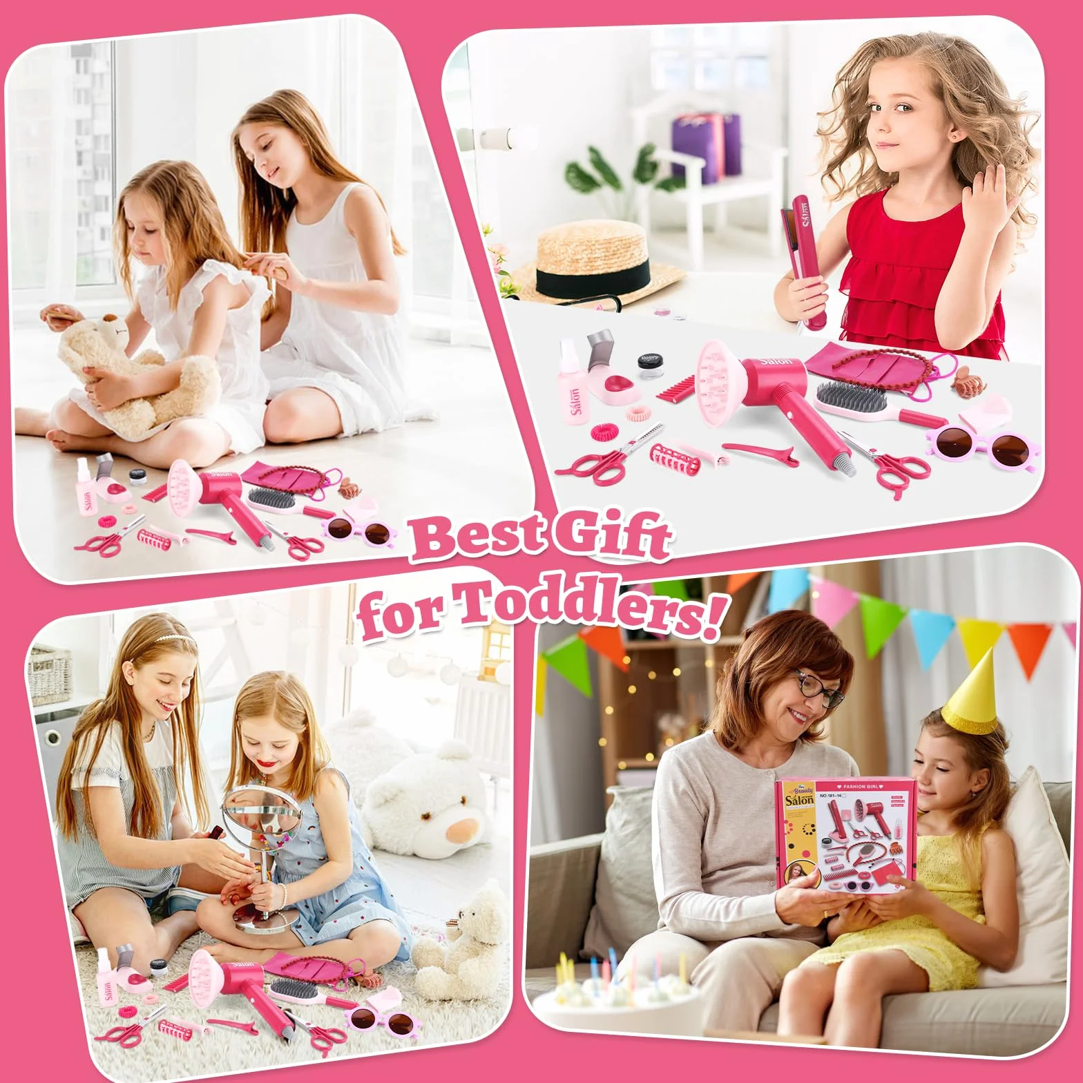 Ensemble de Salon de Beauté 25 Pièces Jouets de Coiffure pour Filles 3-7 Ans Rose
