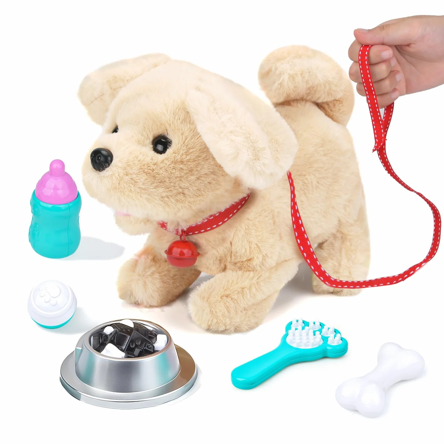 Peluche Chien Interactif qui Court et Aboie, Jouet Animaux Électronique en Laisse pour Enfants 3-7 Ans