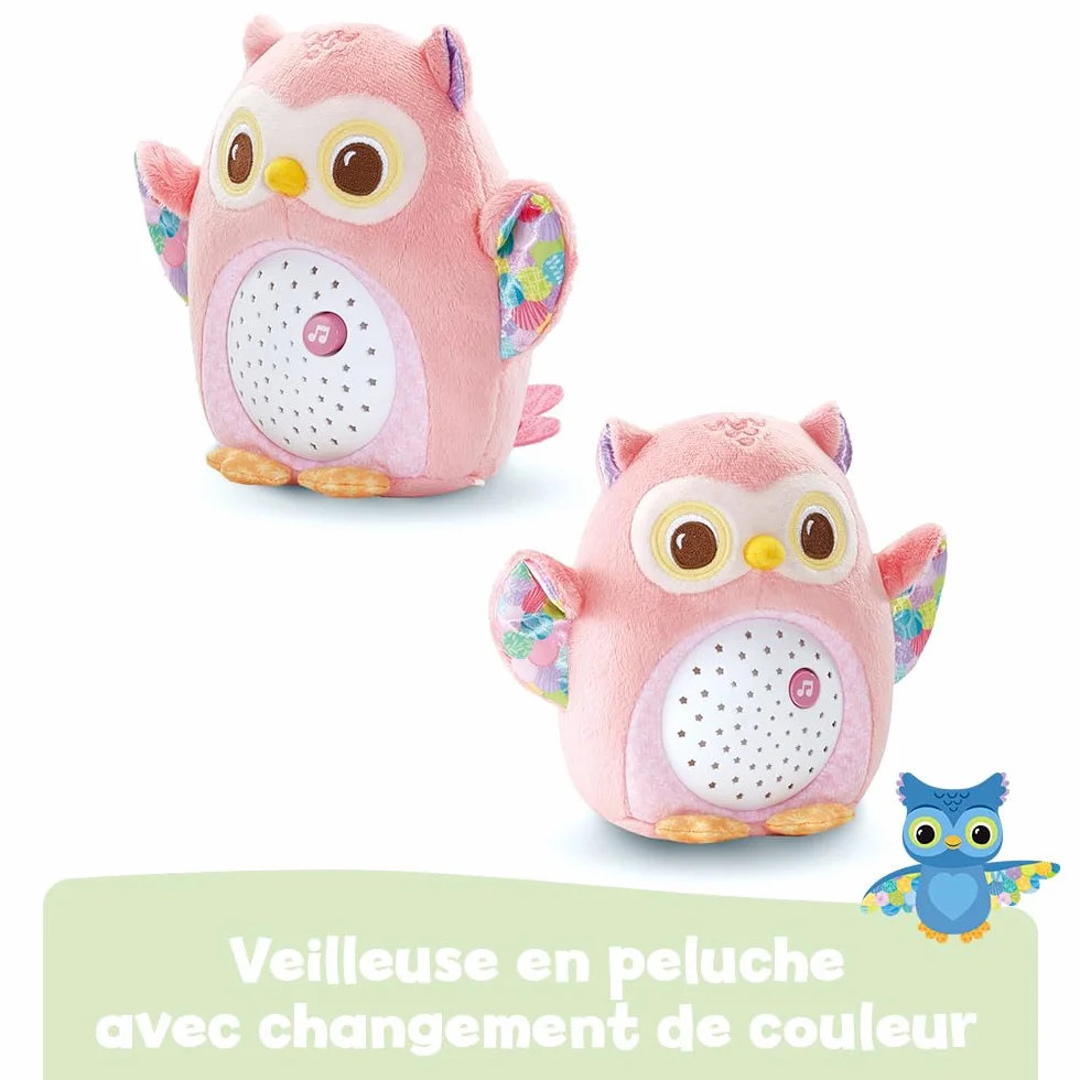 VTech Ma Veilleuse Lumi Chouette Rose, Peluche Apaisante, Veilleuse Musicale et Lumineuse, Cadeau de Naissance