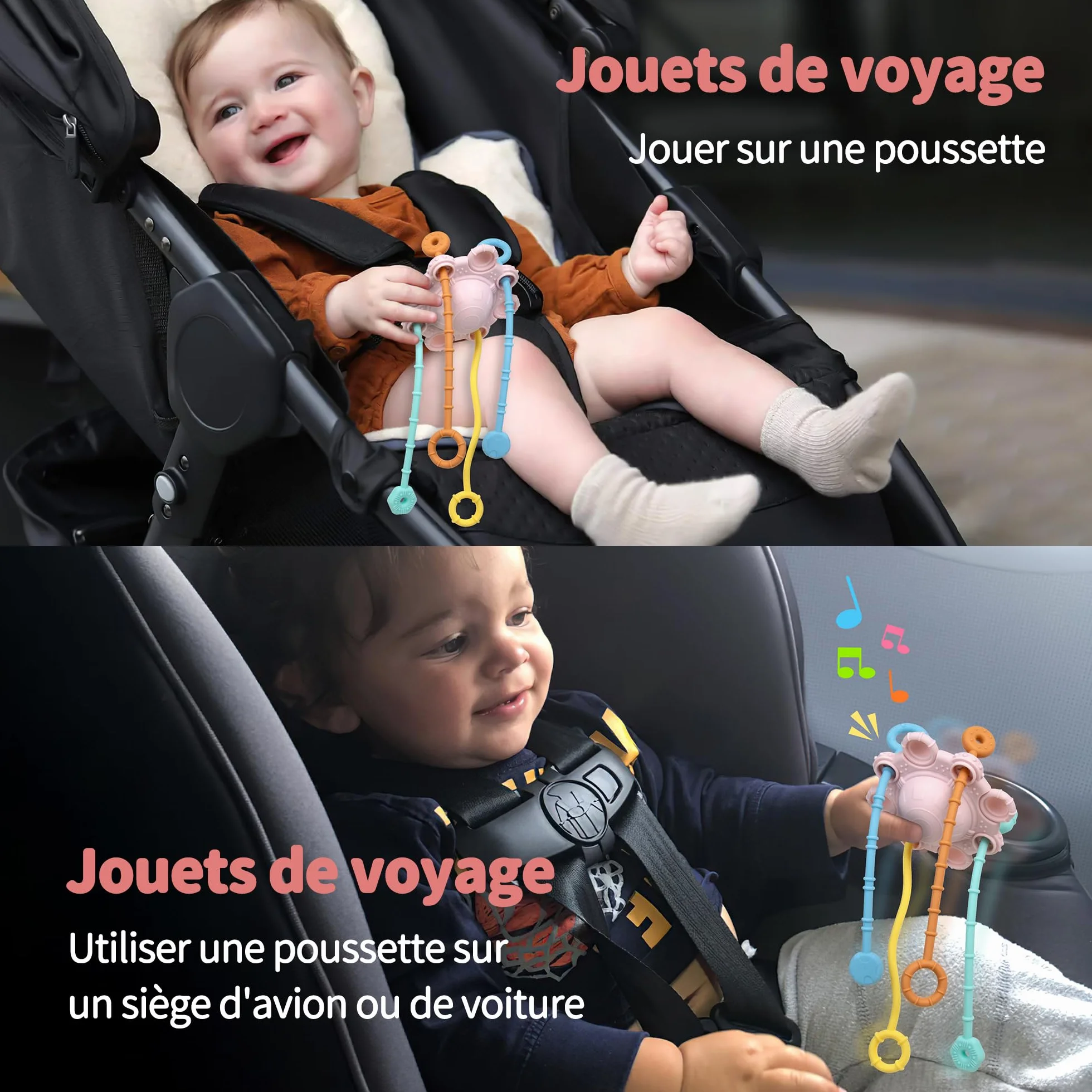 Jouet Montessori Motricité Fine Silicone Alimentaire Hochet Facile Nettoyer Poudré