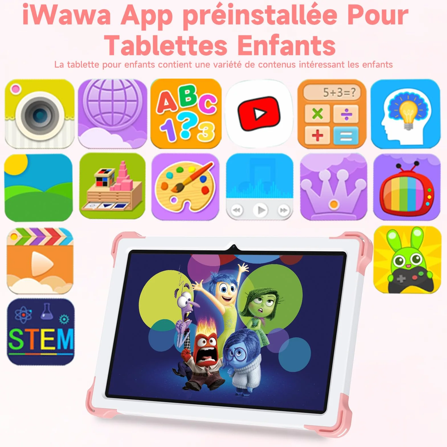 Tablette pour Enfant 10 Pouces Android 14 Kids Tablette avec 10GB+64GB(TF 1TB),Tablet Tactile Octa-Core,iWawa Éducative Apps Pré-Installé,Contrôle Parental, avec Protection Coque, Rose