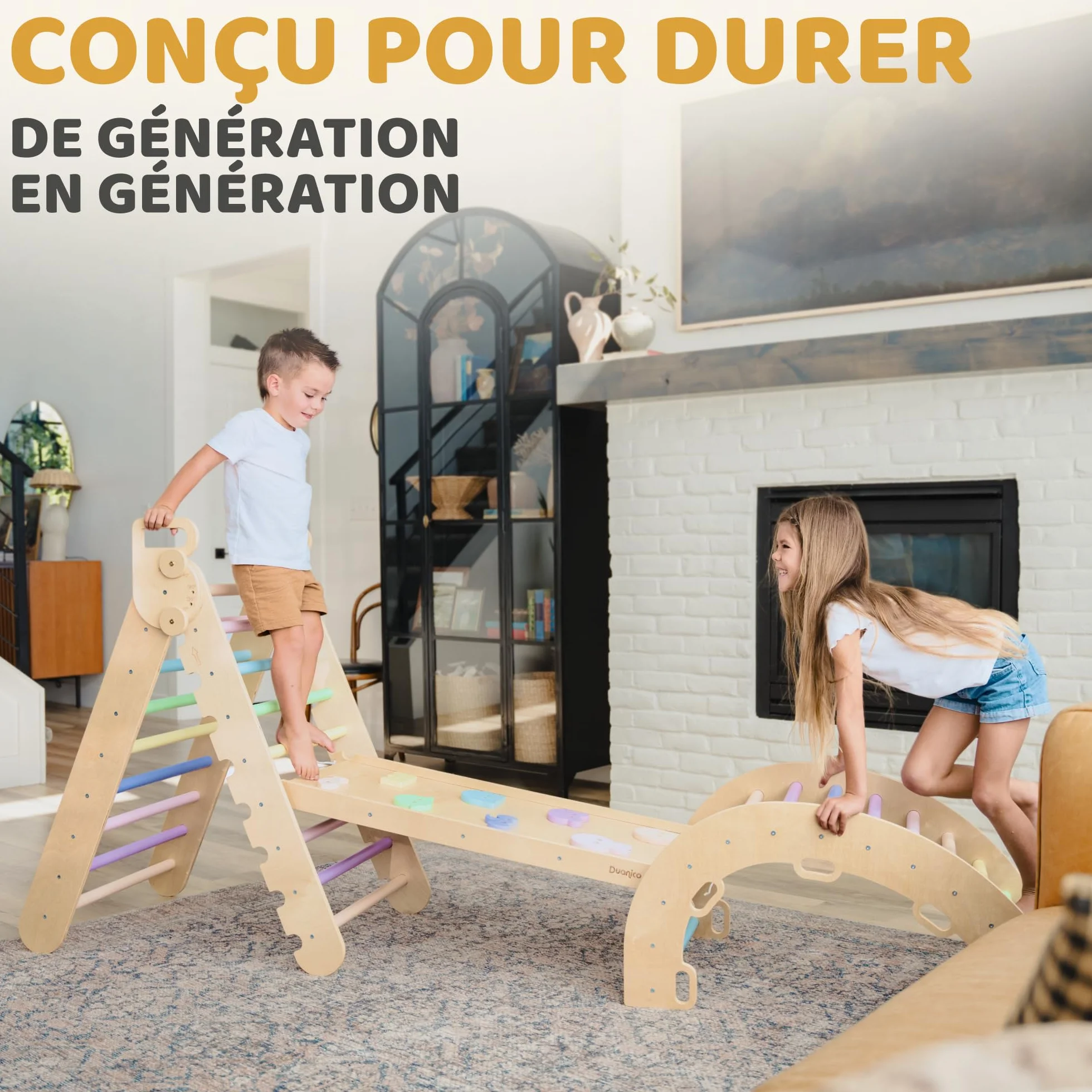 Triangle de Pikler Montessori Large 9en1, 5 Angles Ajustables, Parcours de Motricité Bébé Enfant 1-7 Ans avec Arche Escalade Bois