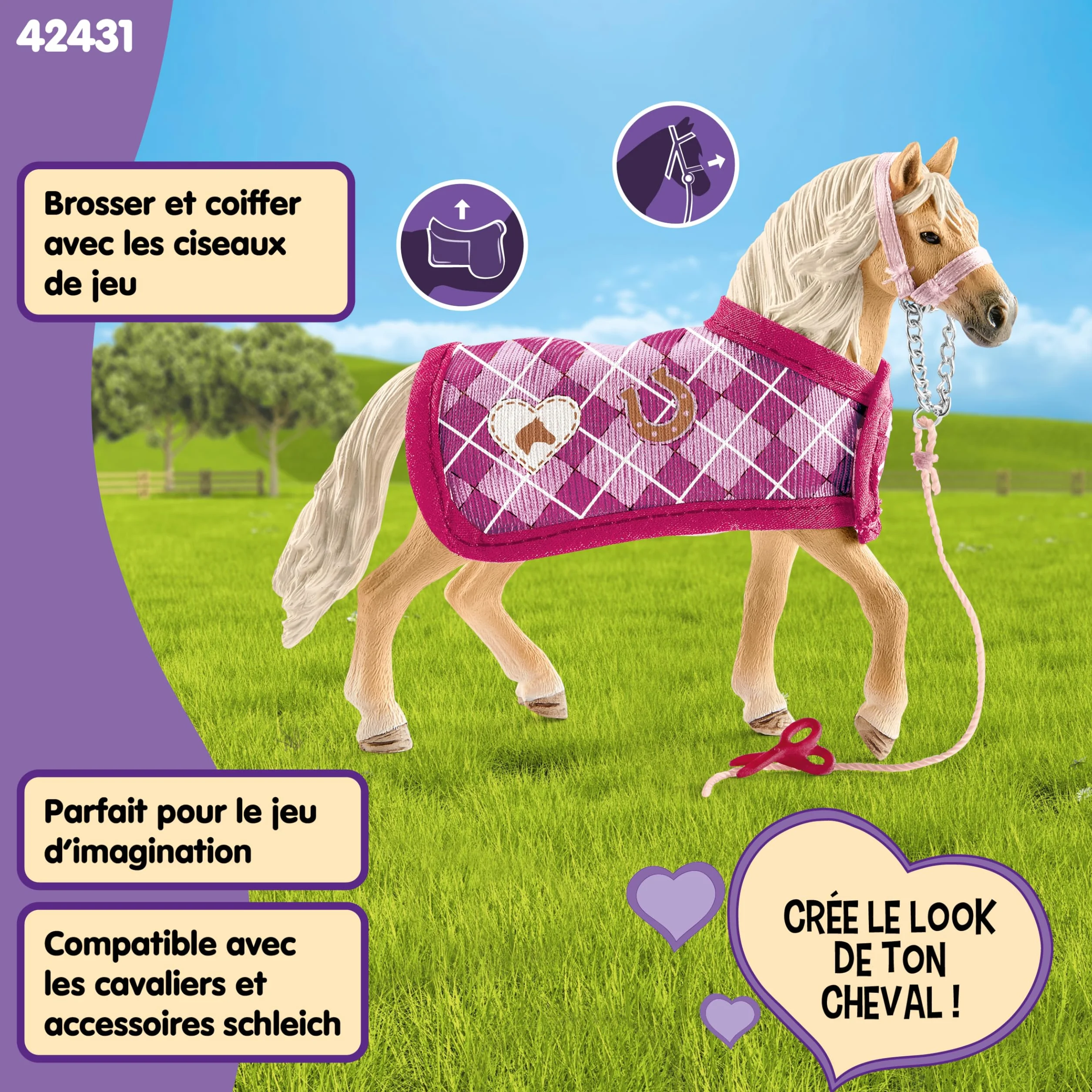 Schleich Horse Club Sofia's Accessoires de Mode pour Chevaux 42431 Set Cheval Couverture Longe Ciseaux Jouet 4 pièces