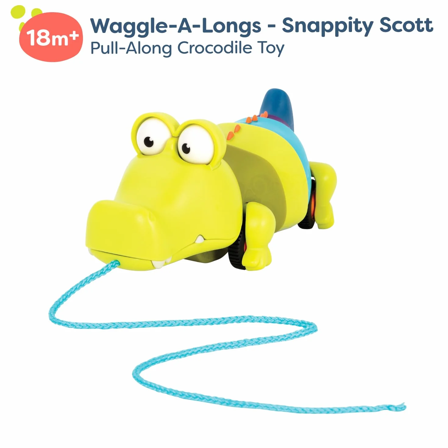 Jouet Crocodile à Pousser ou à Tirer B. Toys Waggle-A-Longs Snappity Scott avec Ficelle pour Tout-Petits 18 Mois+