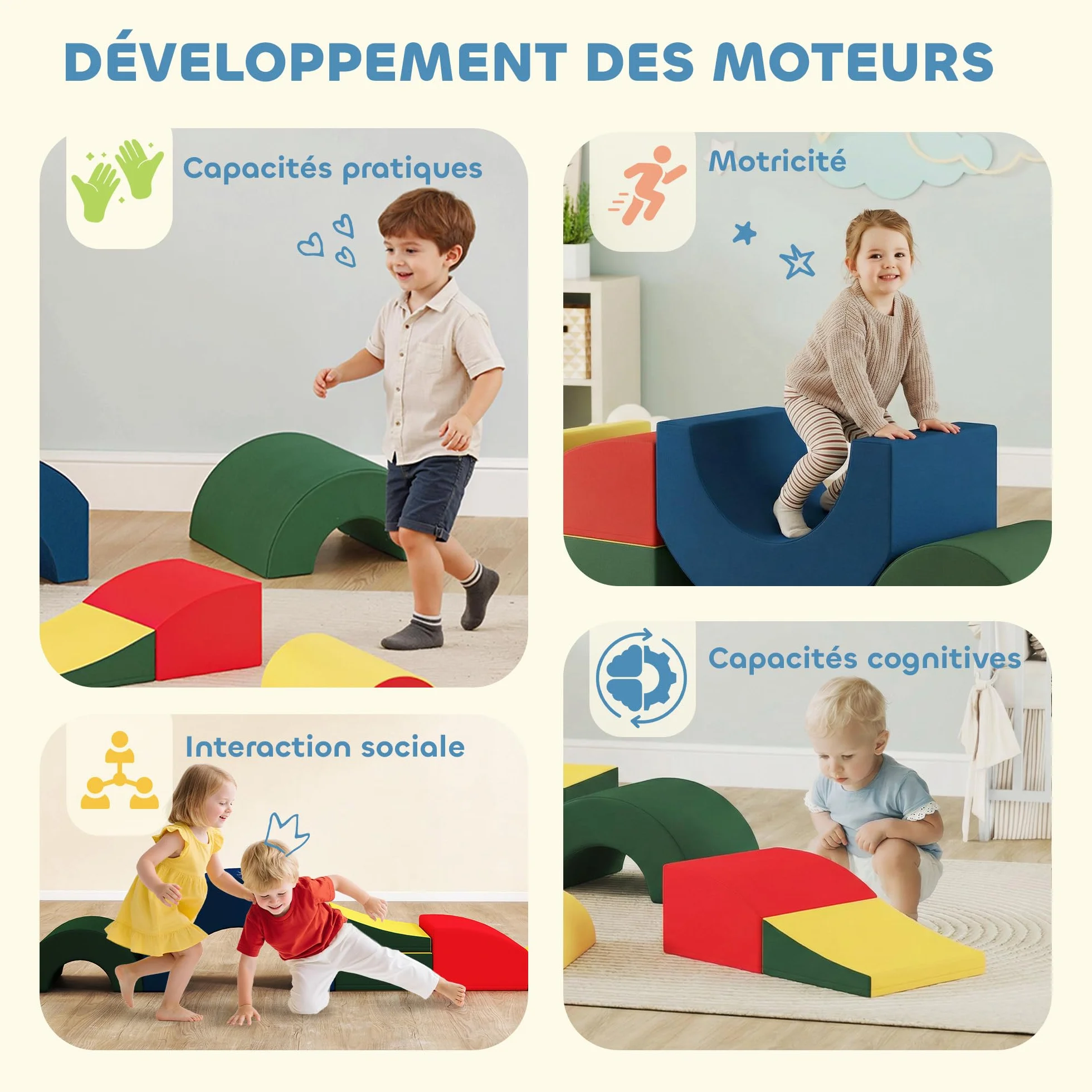 AIYAPLAY Parcours motricité bébé 5PCS, Module motricité en Mousse EVA avec Housse PU, Blocs de Construction, Jouets éducatifs Enfants