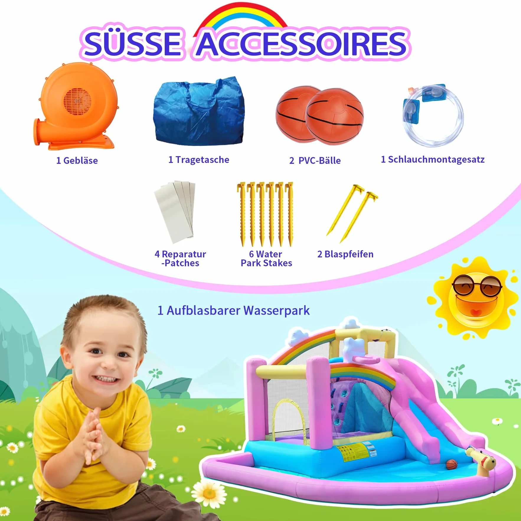 Aire de jeux gonflable avec toboggan aquatique 365x390x238cm pour extérieur