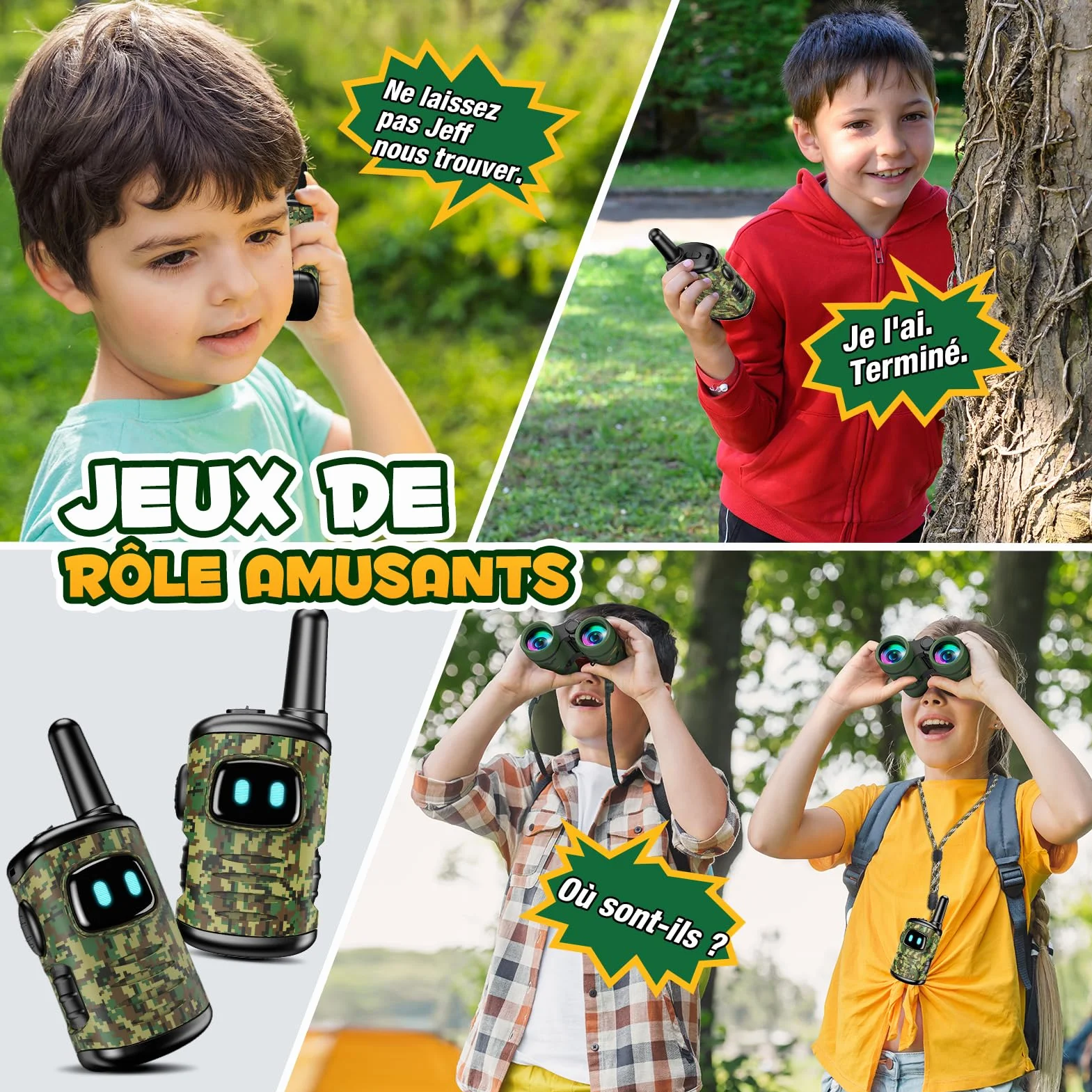 Talkie Walkie et Jumelles Enfants Kit Exploration Jouet Exterieur 3-9 Ans Garçon Fille Cadeau Noel