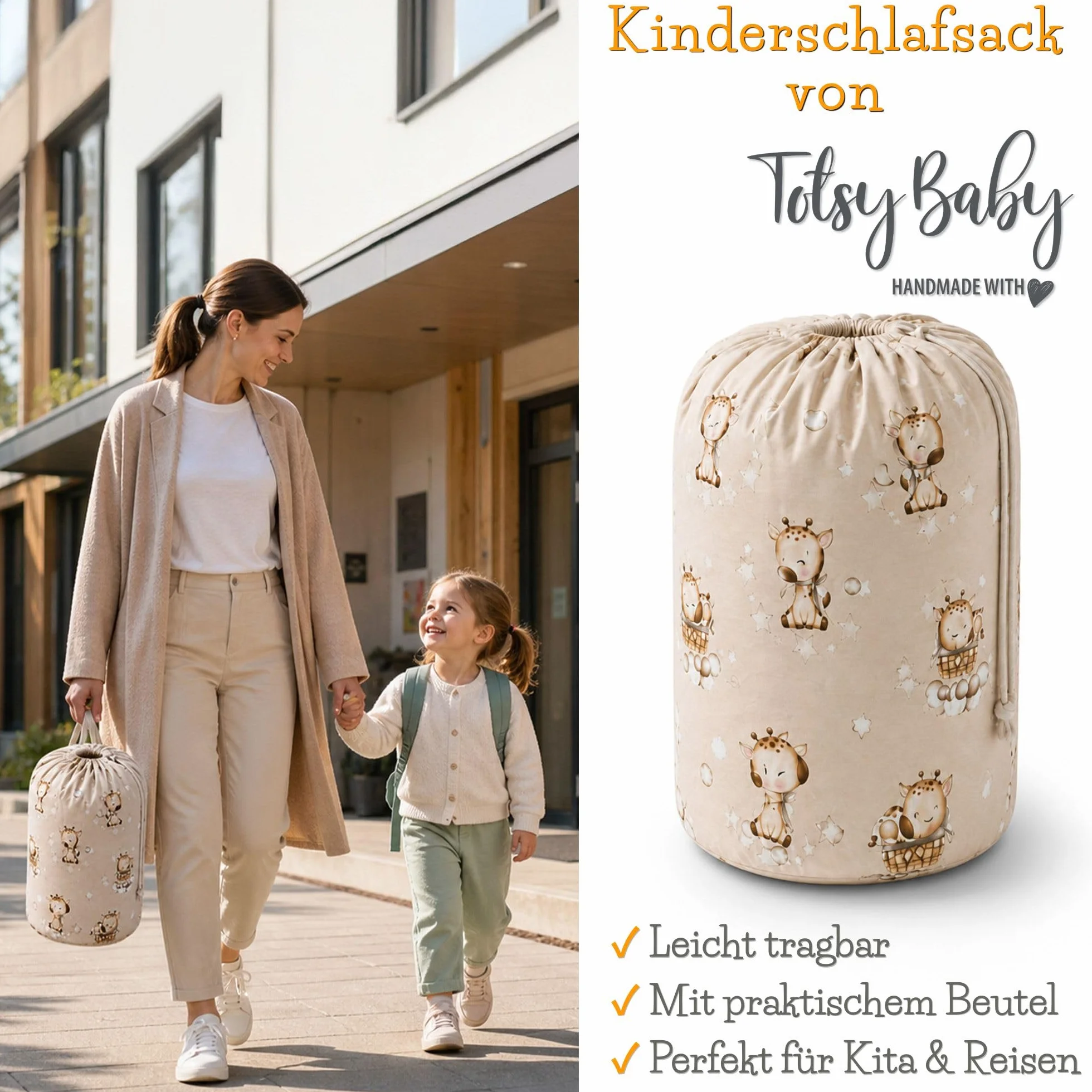 Sac de Couchage Enfant Oeko-Tex avec Coussin et Fermeture éclair 3-7 Ans