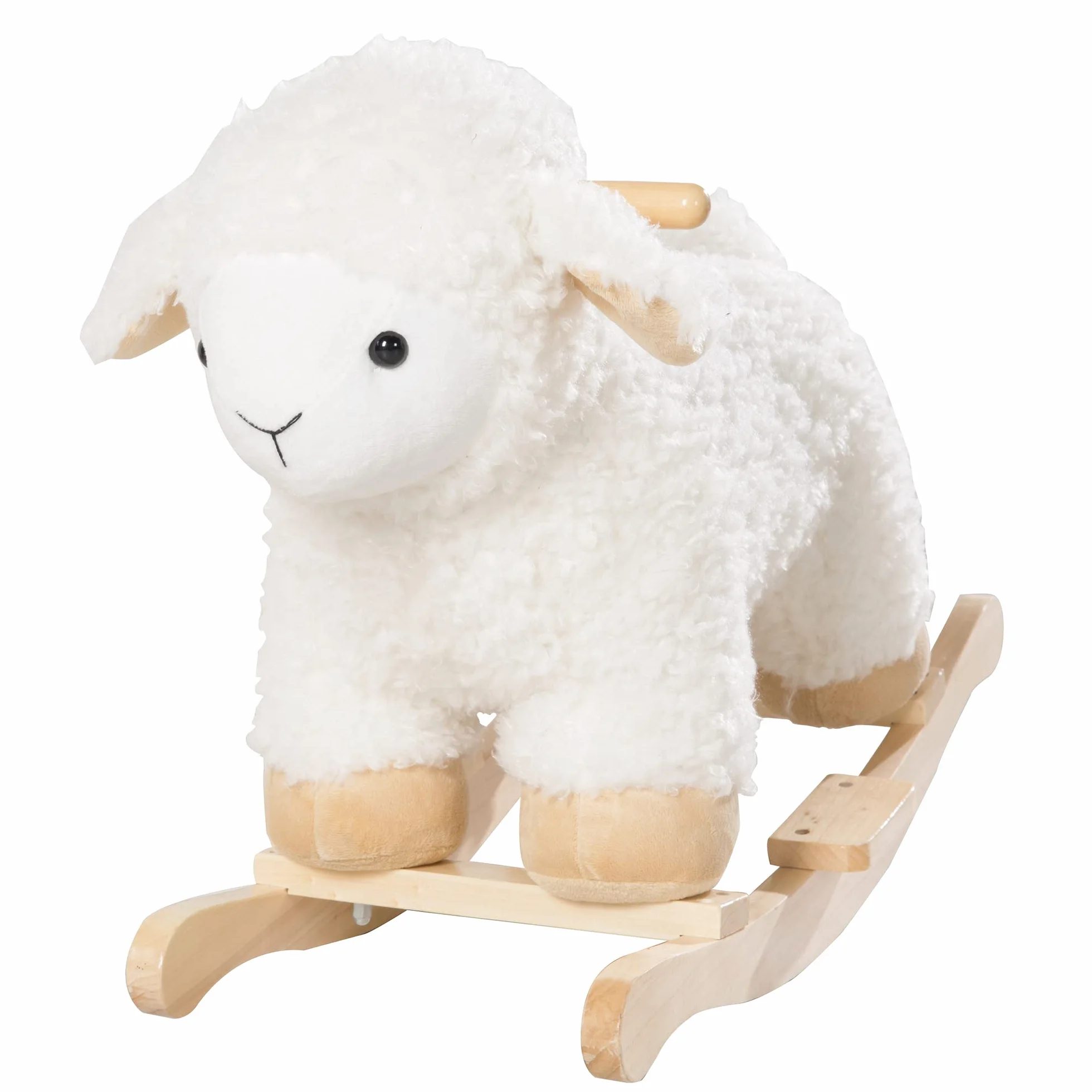 Agneau à Bascule en Bois et Peluche Douce avec Poignées - Aide à Maîtriser l'Équilibre - pour Enfants de 18 Mois à 6 Ans - Supporte 30 kg - Blanc