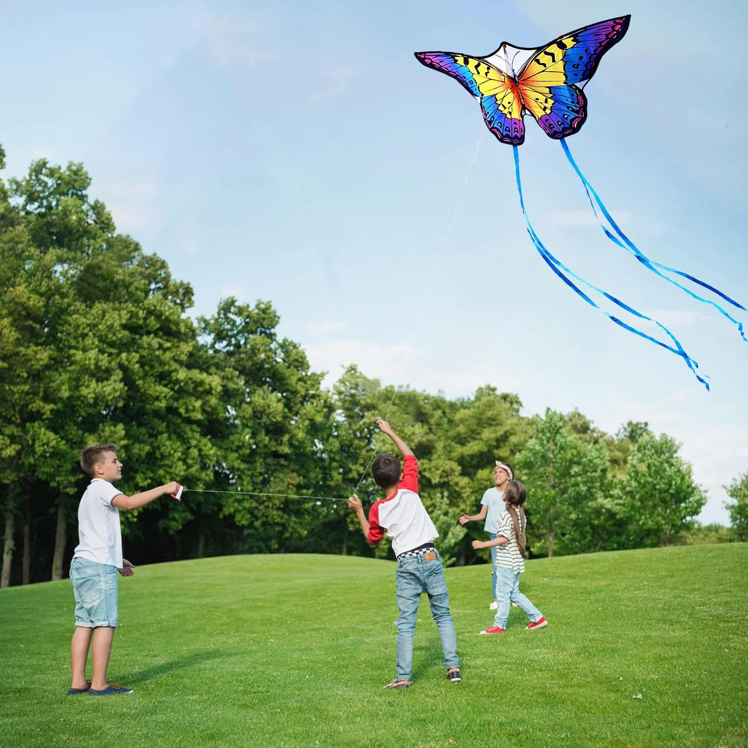 HONBO Cerf-volant papillon 139,7 x 71,1 cm pour enfants débutants avec poignée