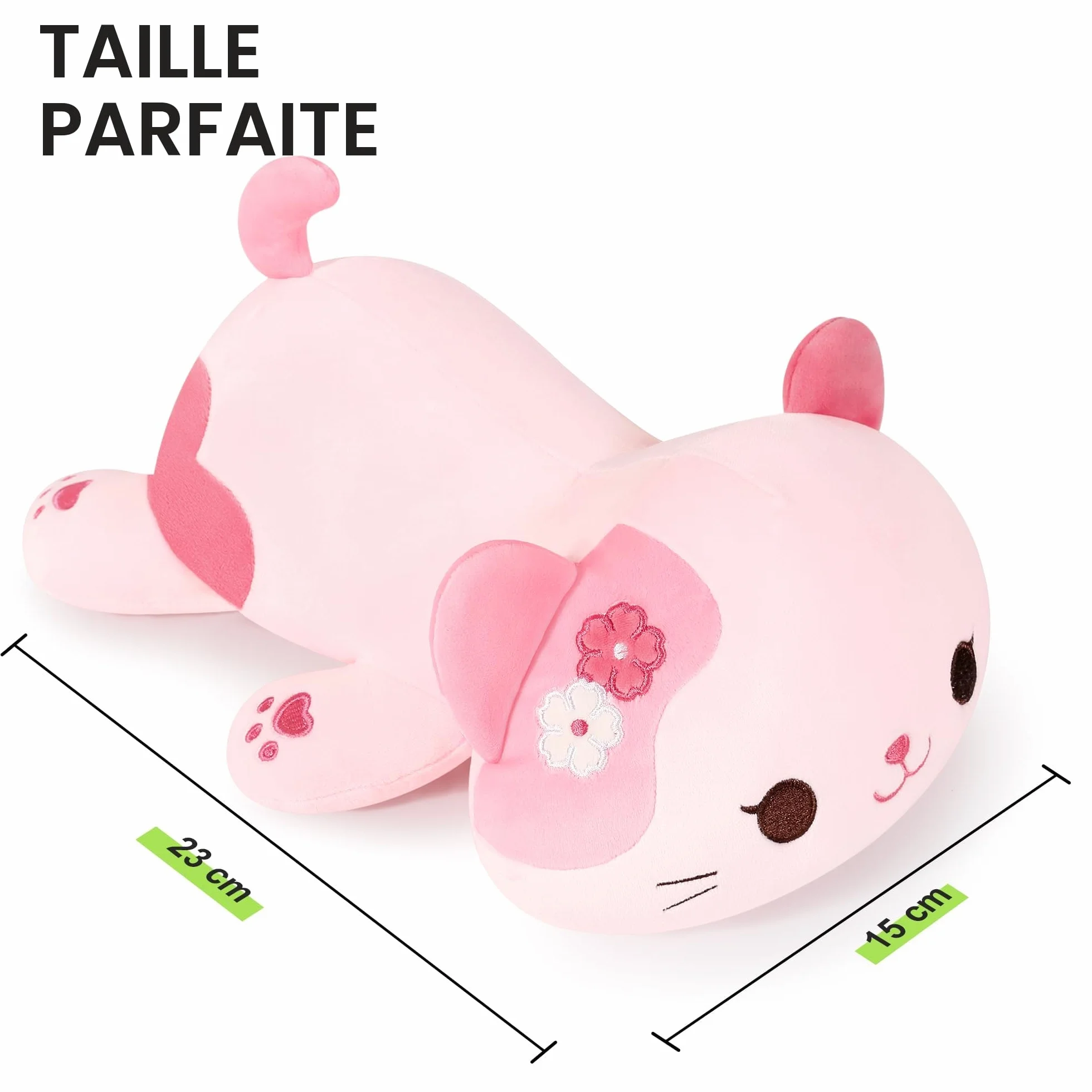 Jouet en peluche chat kawaii, coussin rose 23 cm pour enfants 3 ans+