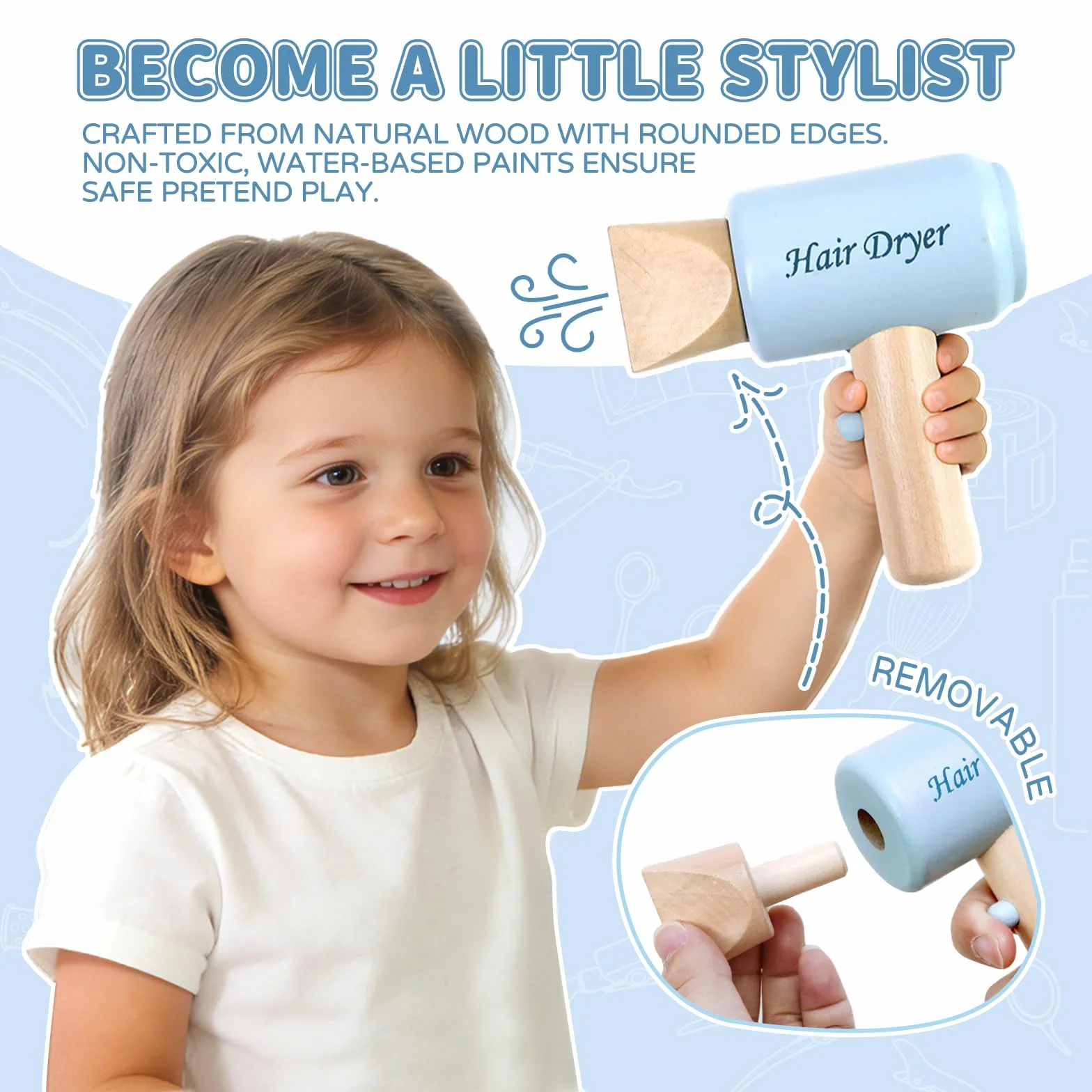 Kit de Coiffure pour Enfants avec Sèche-Cheveux, Jouets de Salon de Coiffure