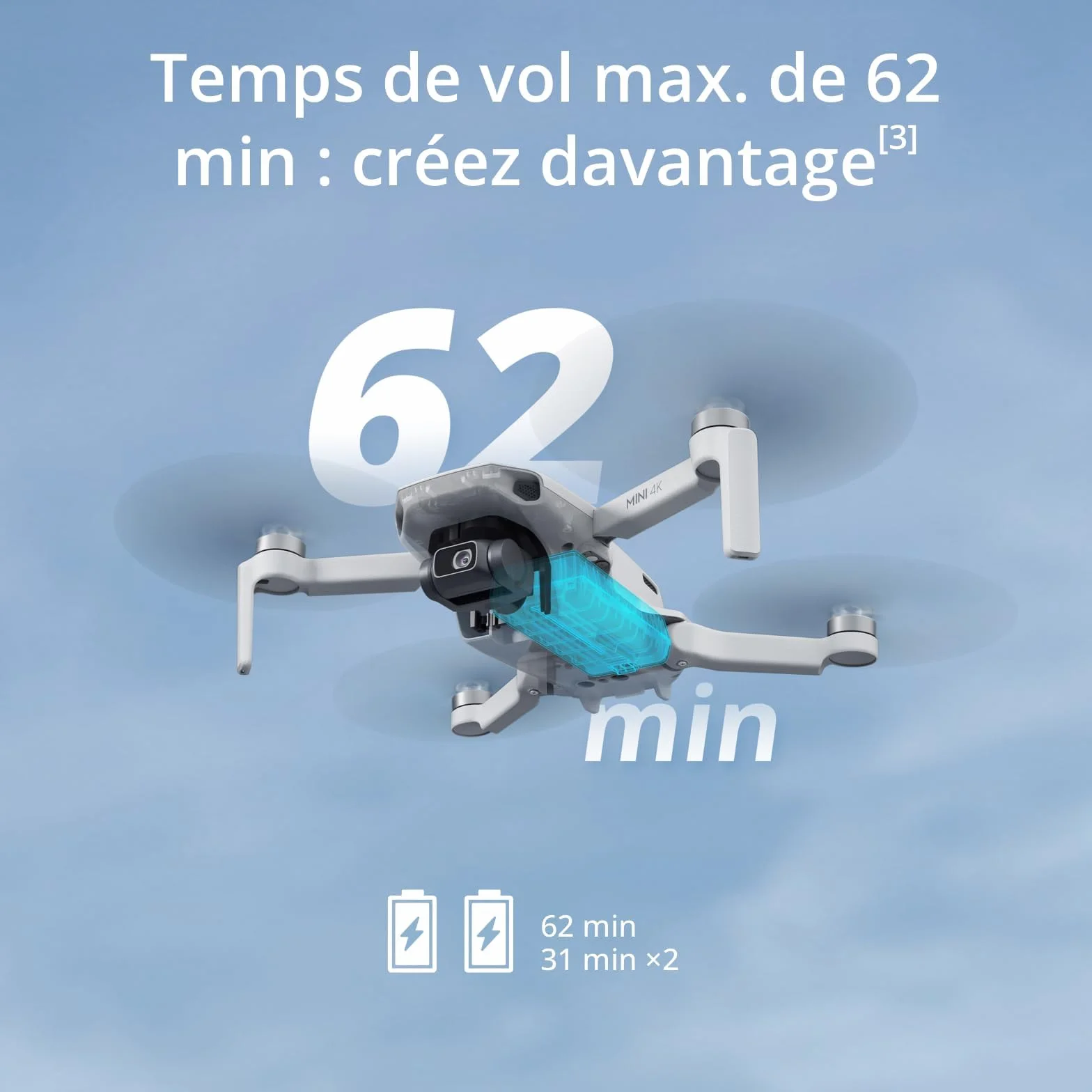 DJI Mini 4K Caméra Drones Combo Bundle, Drone Caméra 4K UHD pour Adultes, Stabilisation de la Nacelle à 3 Axes, Transmission Vidéo sur 10 km, Deux Batteries pour un Temps de Vol max. de 62 min
