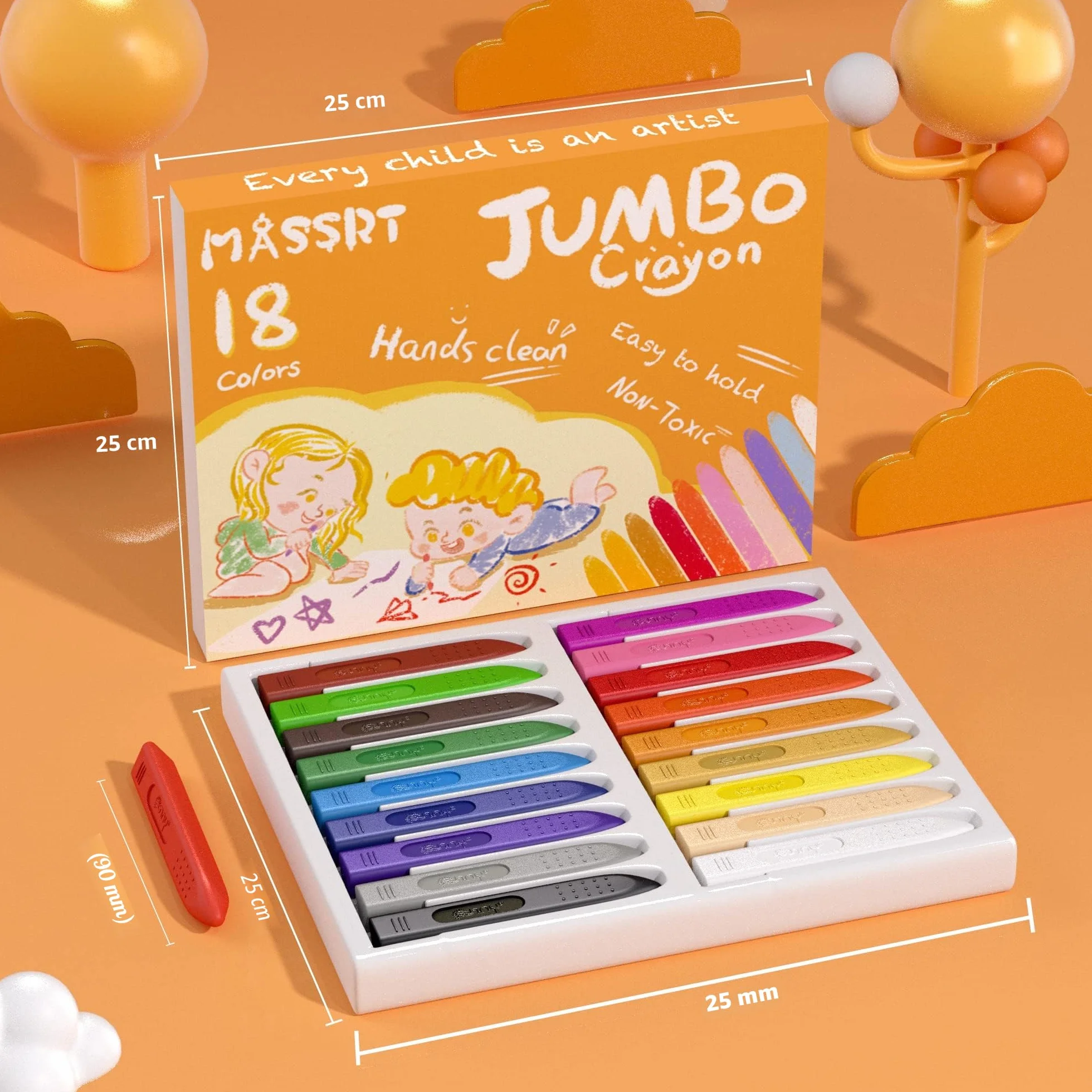 Crayons Jumbo pour tout-petits 18 couleurs lavables incassables faciles à tenir cadeaux de coloriage sûrs