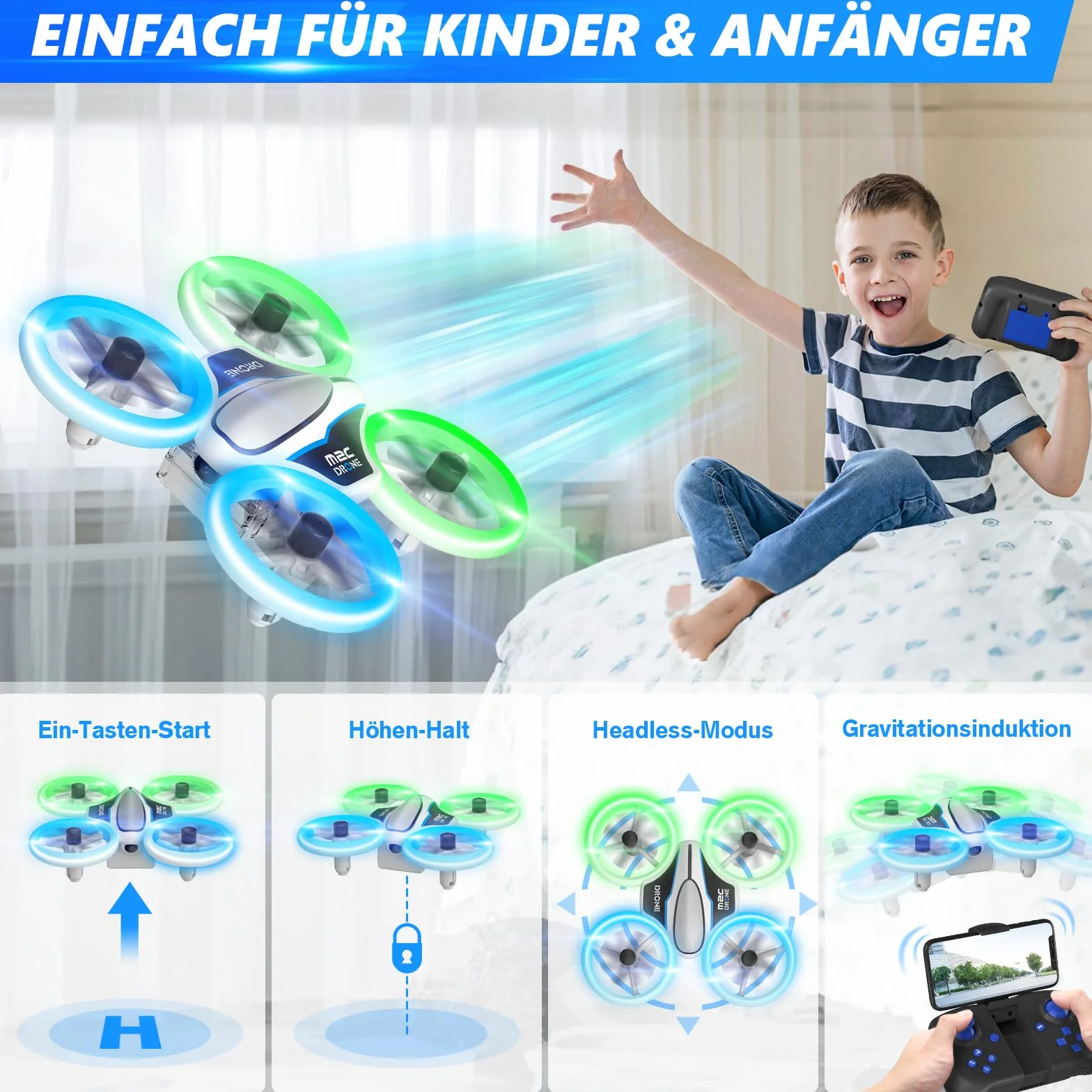 Mini Drone avec Caméra 1080P HD, Quadricoptère RC pour Enfant avec 3 Batteries 21 Mins