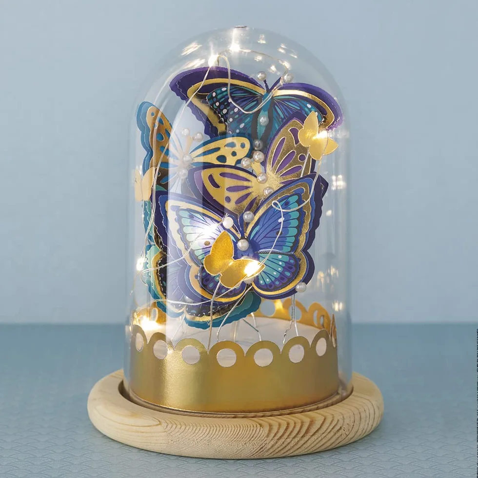 Janod Kit Loisir Créatif Enfant Cloche Lumineuse Papillons Bleus et Dorés Motricité Fine Dès 8 Ans