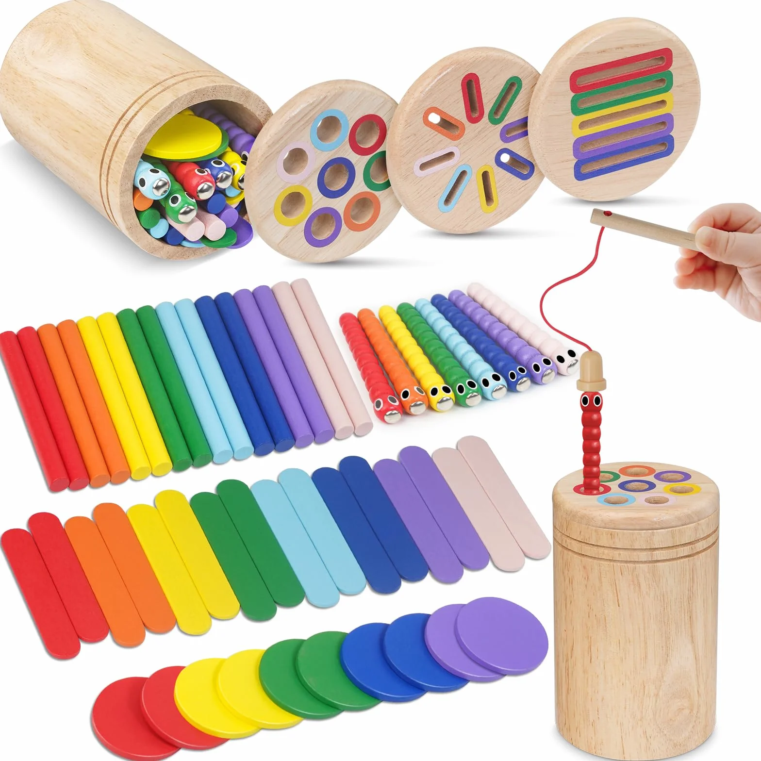Jouet Montessori 4 en 1 pour Enfant 1-3 Ans, Jeu Educatif Apprendre les Couleurs avec Sac de Rangement
