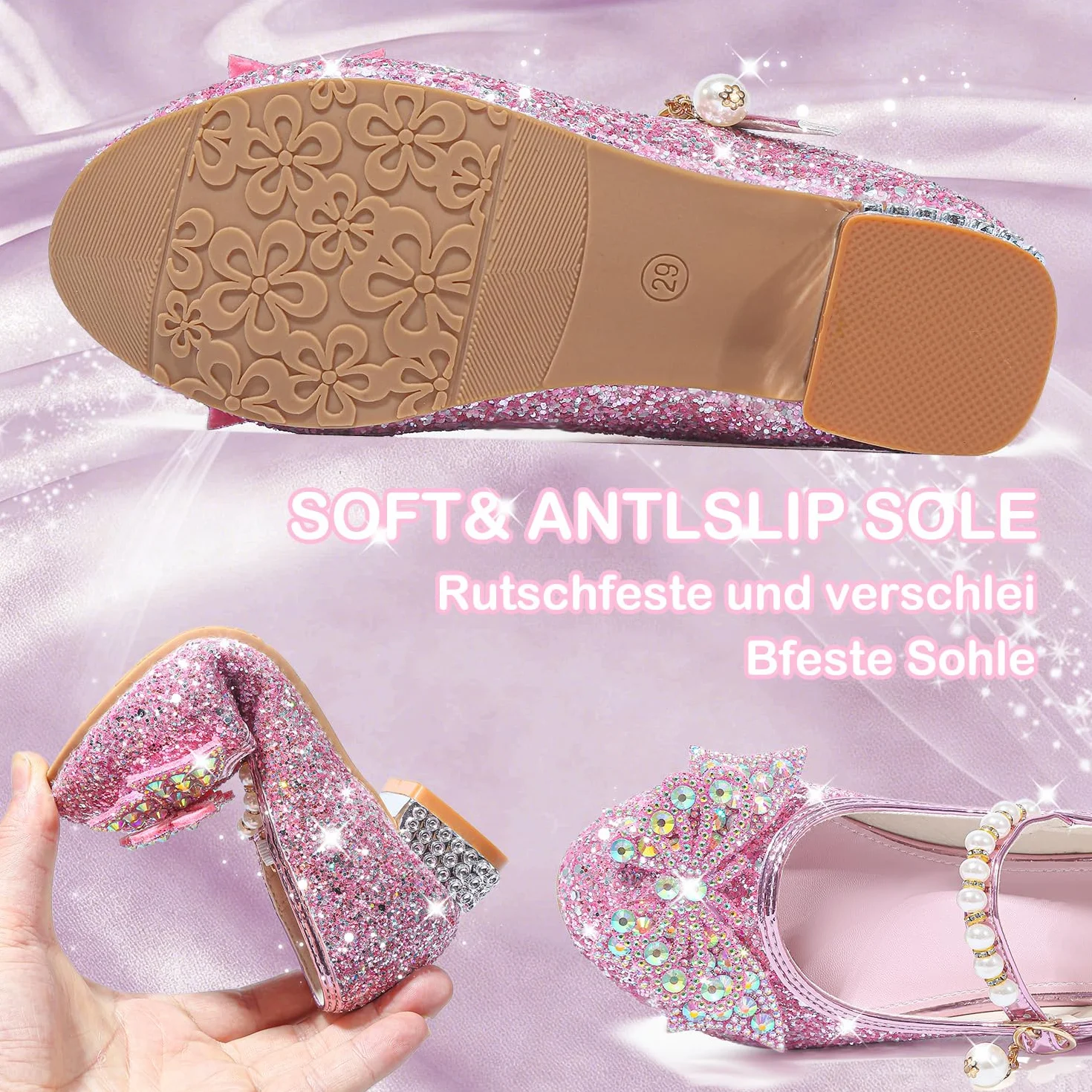 Chaussure Princesse Fille Talon Paillettes Chaussures Danse Enfant Déguisement Sandale Crystal Bling