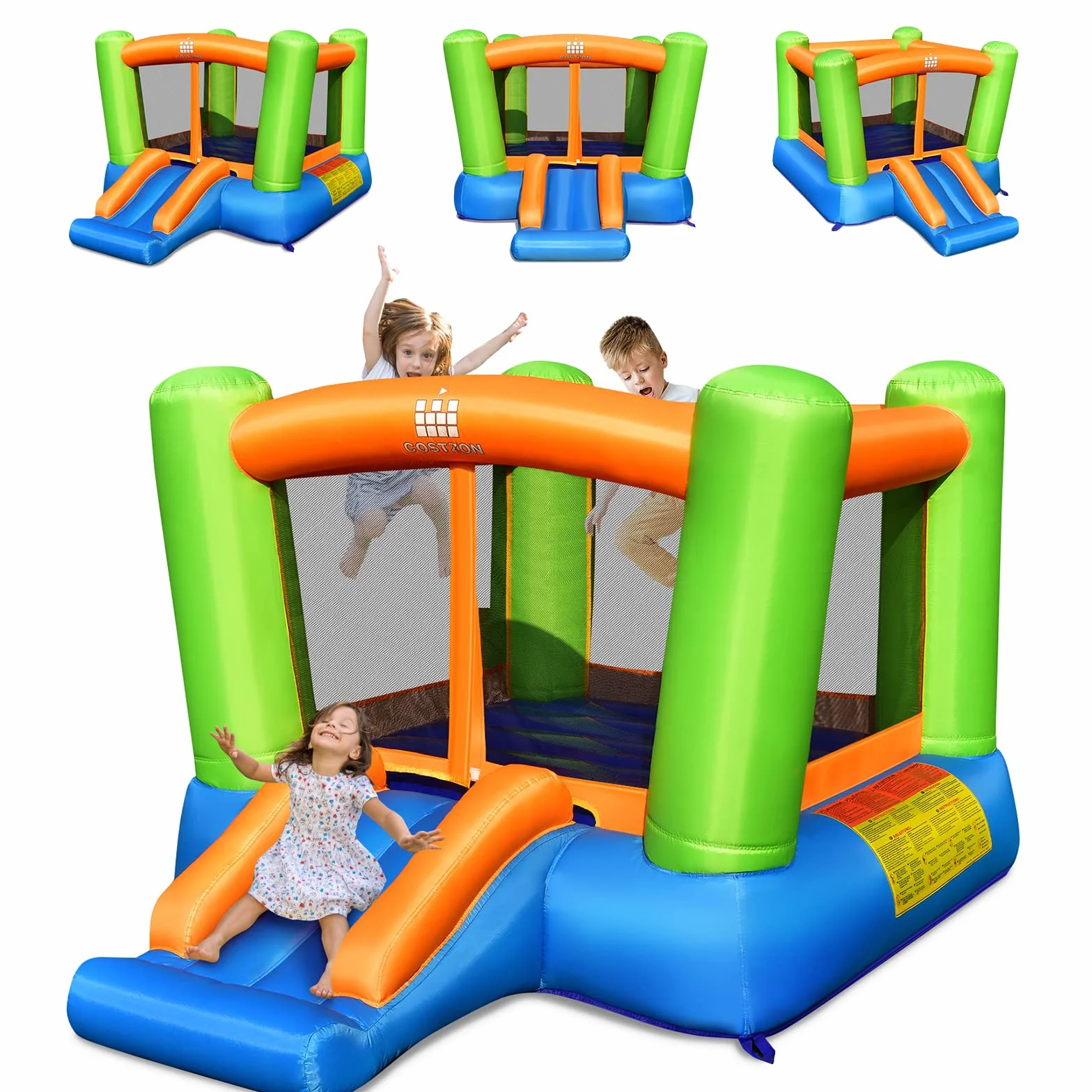 COSTWAY 2 en 1 Château Gonflable avec Toboggan, Aire de Jeux 250x197x143 cm