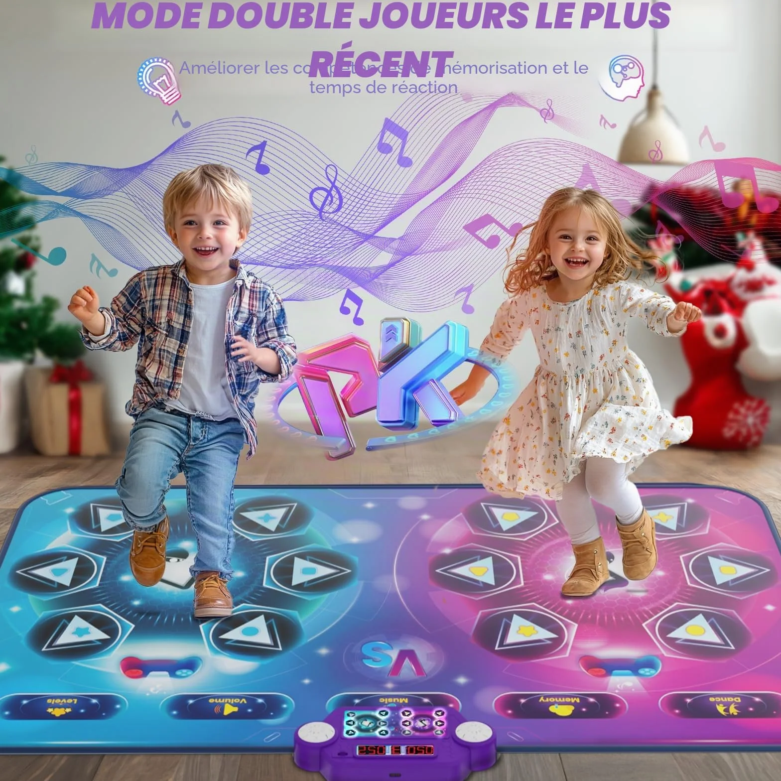Tapis de Danse Rechargeable Double Joueur Taille Extra-Large 150x96 cm avec Musique Mode Défi Piano Lumières LED Cadeau Enfants 3-12 Ans