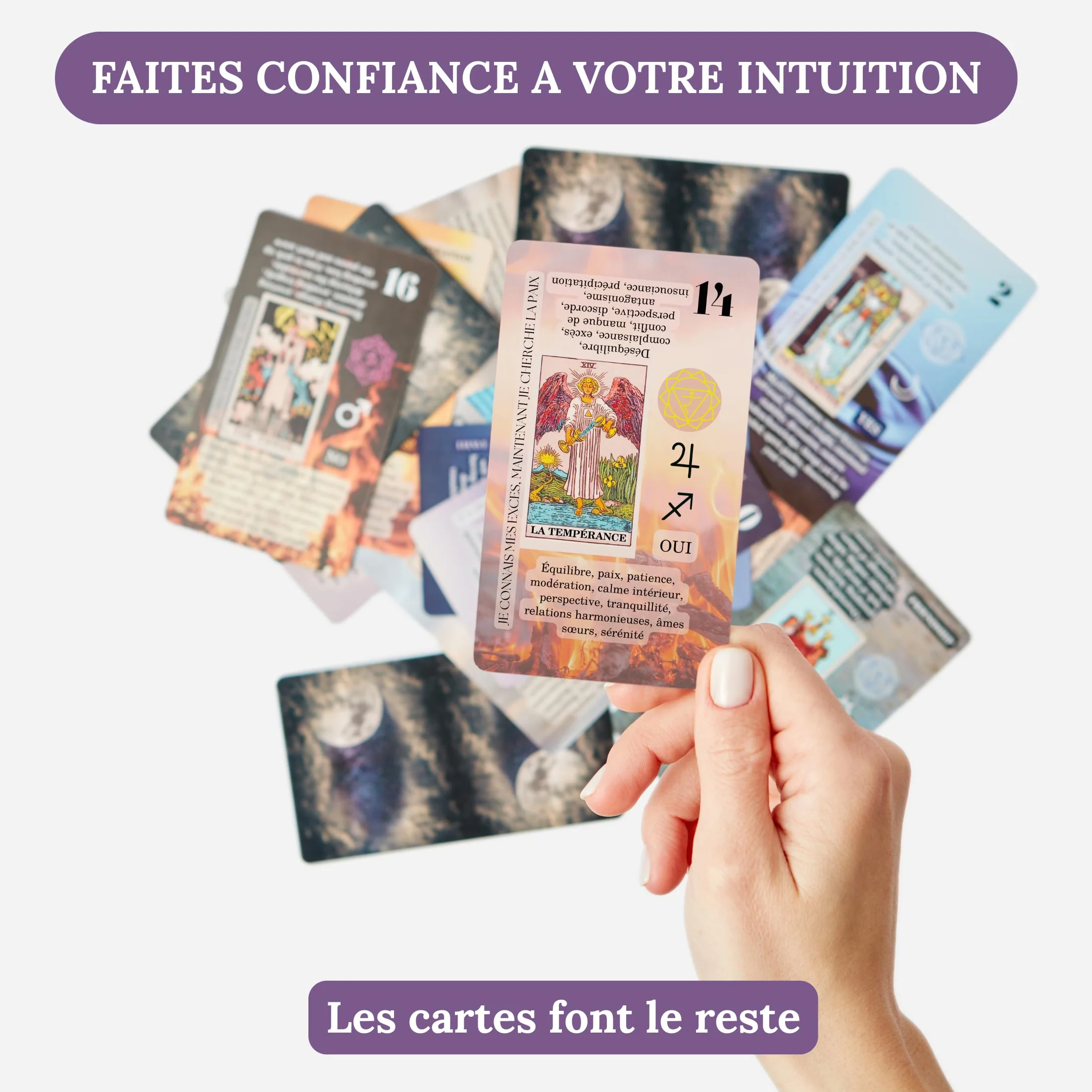 Jeu Tarot Divinatoire Francais 78 Cartes Voyance Rider-Waite-Smith avec Mots-Cles Guide Oracle