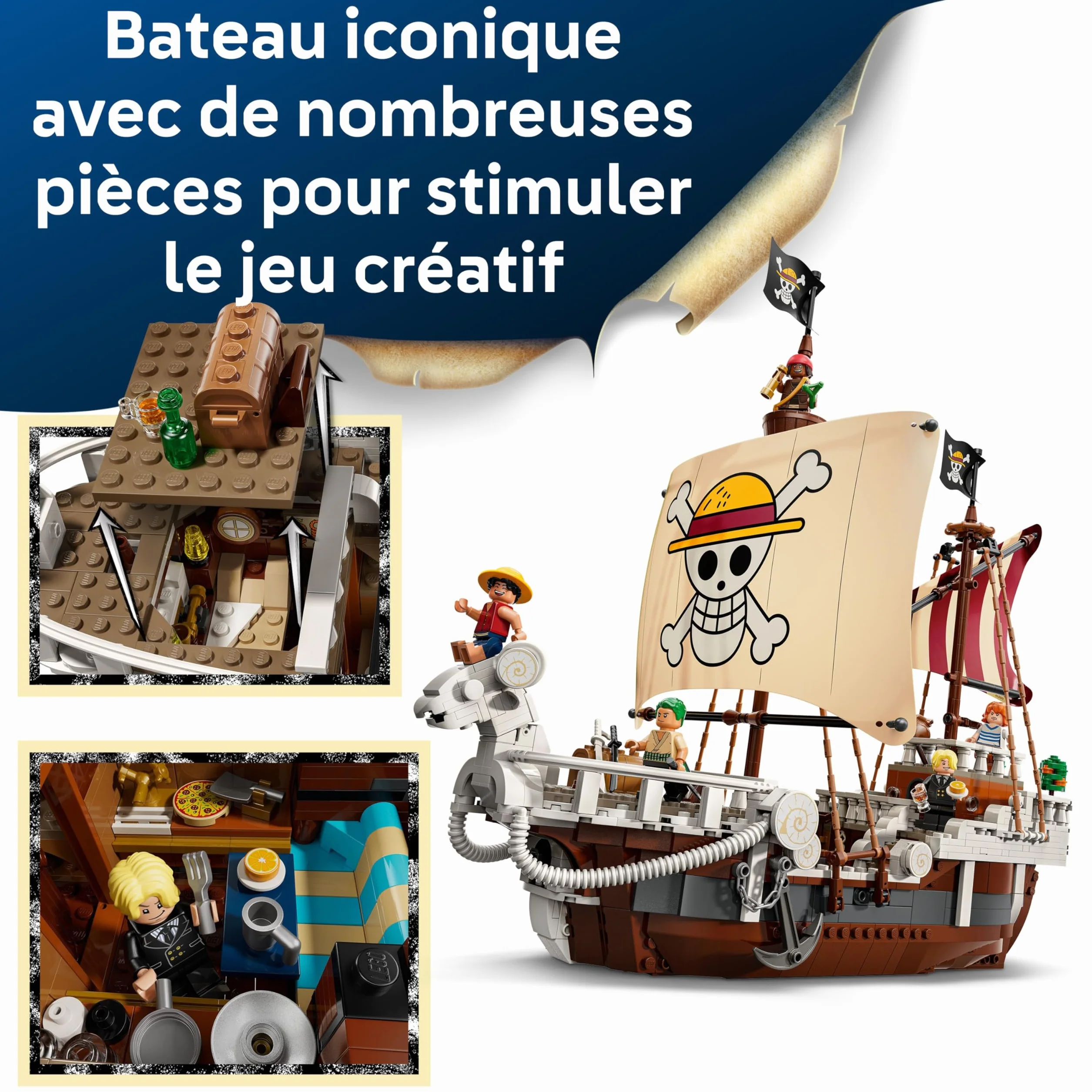LEGO One Piece Le Bateau Pirate Vogue Merry Jouet Bateau Maquette avec 5 Minifigurines Luffy Zoro Nami Cadeau Anime 10 Ans