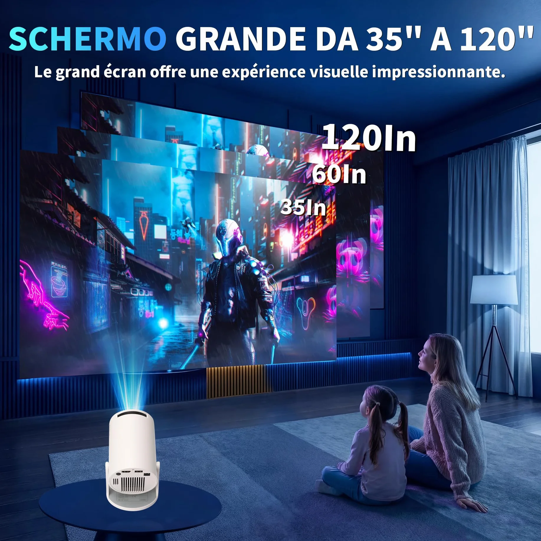 Mini Vidéoprojecteur 4K 1080P 5G WiFi 6 BT 5.2 Rotation 180° Portable HDMI TV Stick Blanc