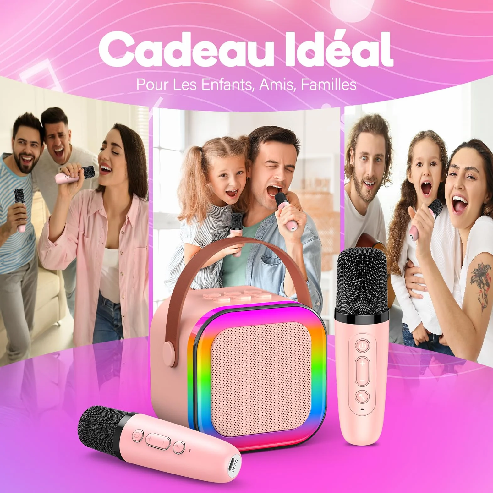 Micro Karaoke Enfant Sans Fil Bluetooth Jouet pour Chanter Anniversaire Fille 3-12 Ans