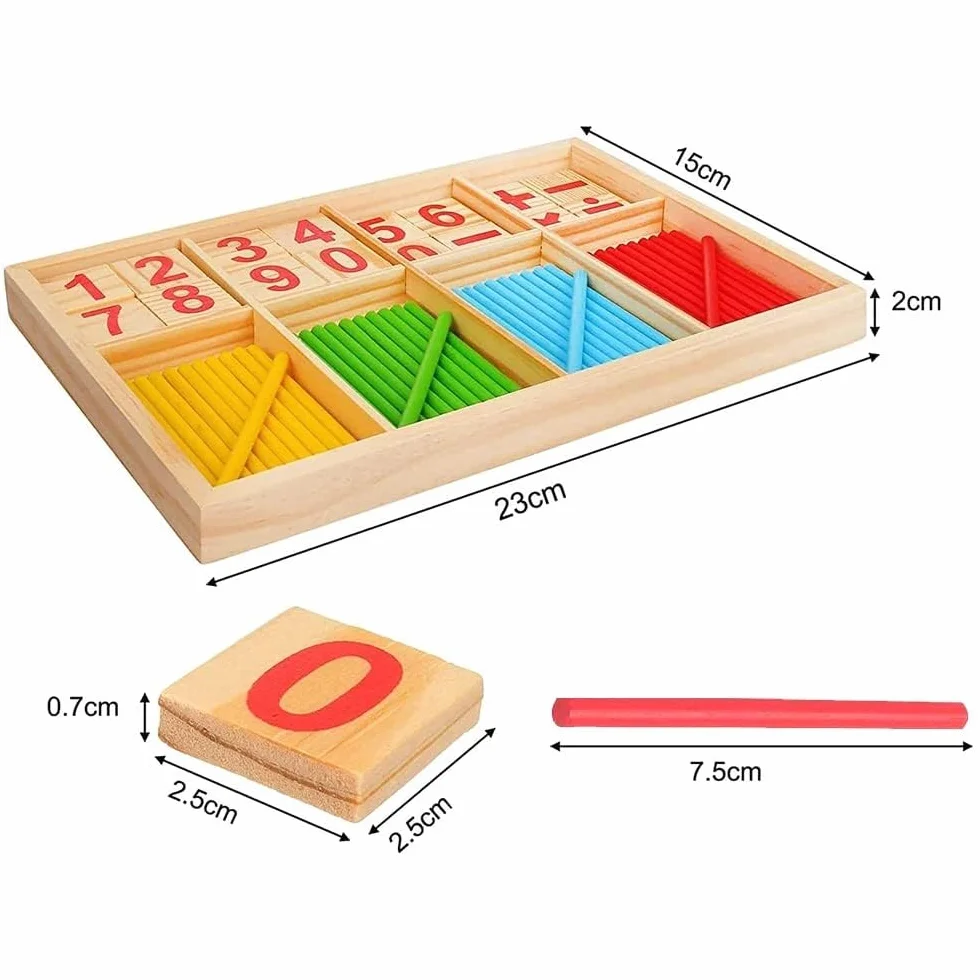 Jouet Montessori Mathématiques, Jeu Numérique Bâtons Bois avec Blocs et Bâtons Comptage pour Enfants 3 Ans