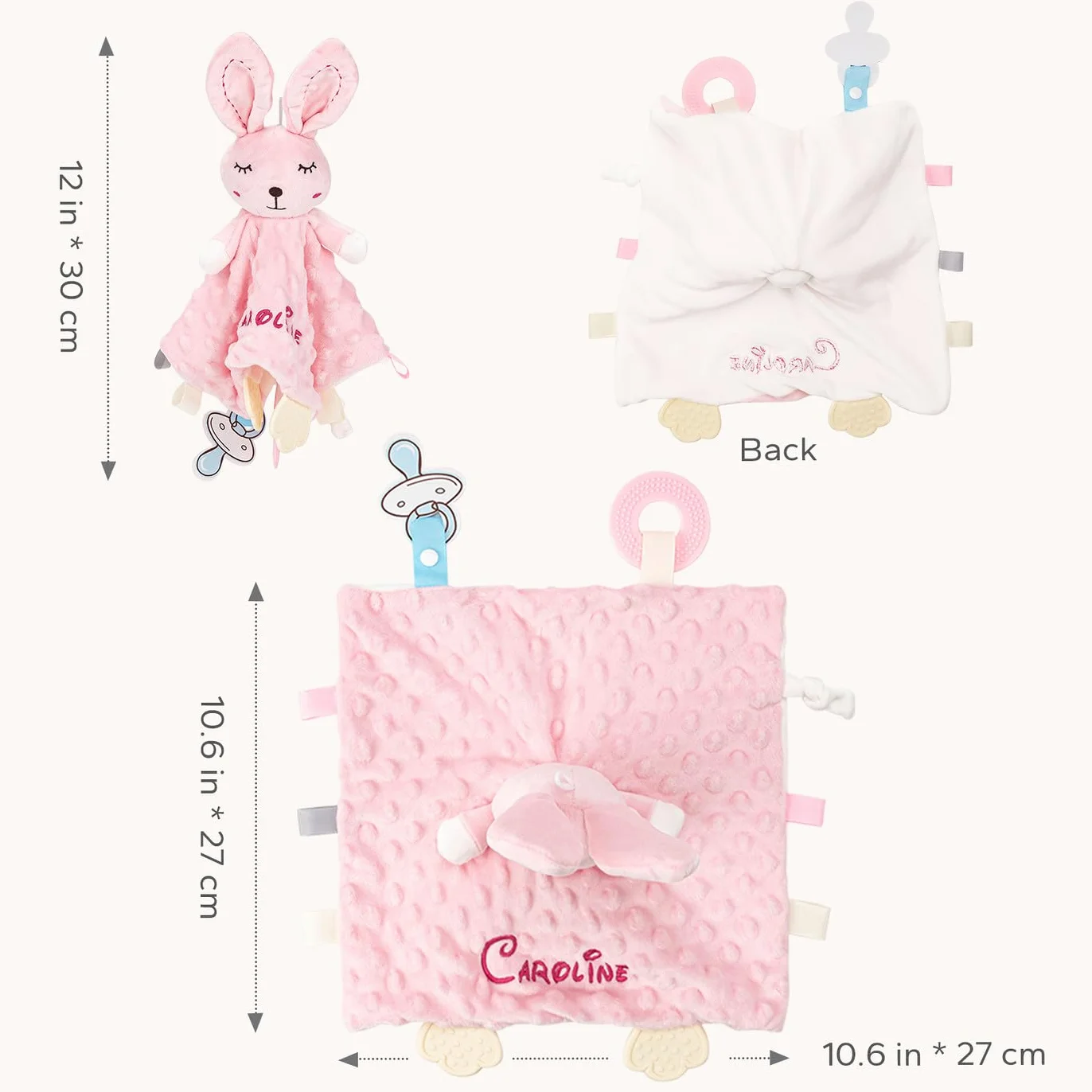 Serviette de Bébé Personnalisée avec Prénom, Couverture de Sécurité Lapin Rose, Cadeau Fille Garçon