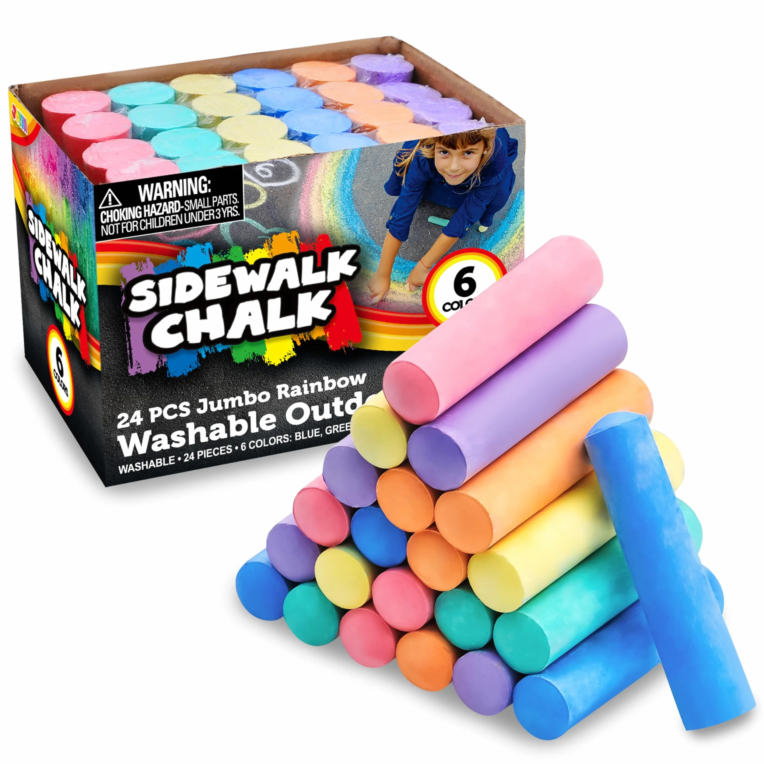 JOYIN Lot de 24 craies de trottoir lavables non toxiques Jumbo pour écoles et jeux d'art en plein air