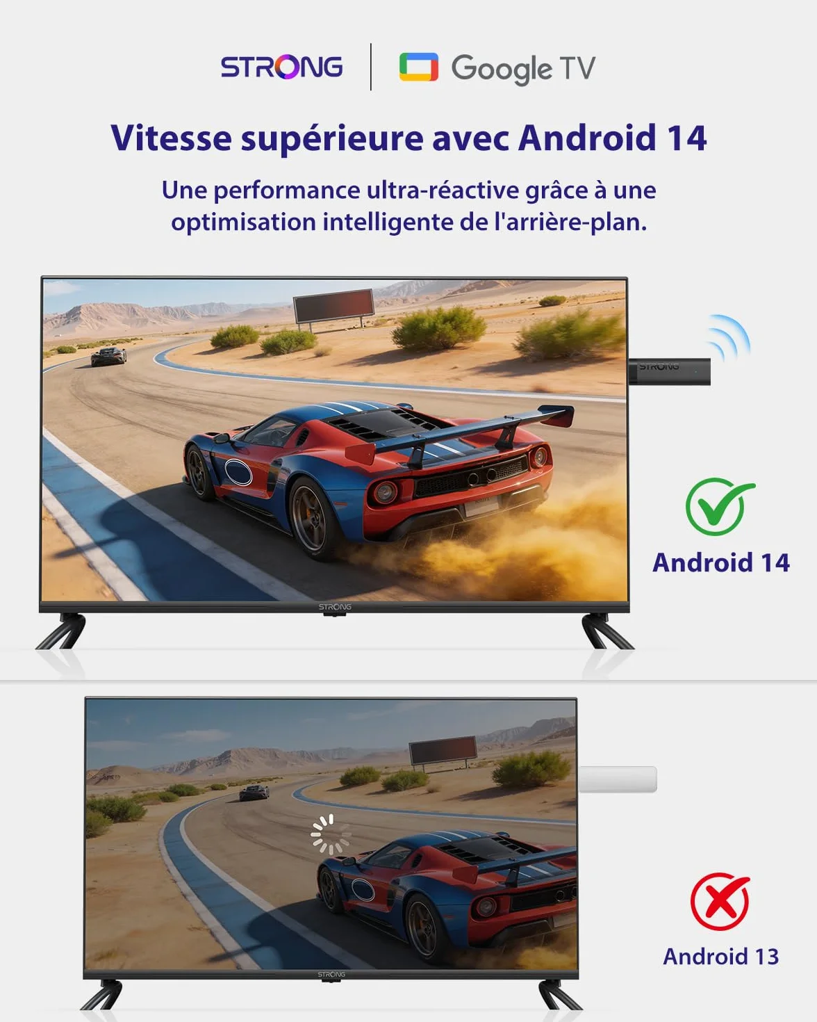 STRONG Leap-Nova-X TV Stick Android 14 2 Go RAM 32 Go ROM 4K UHD Dolby Vision HDR10+ Wi-Fi 6 Commande Vocale
