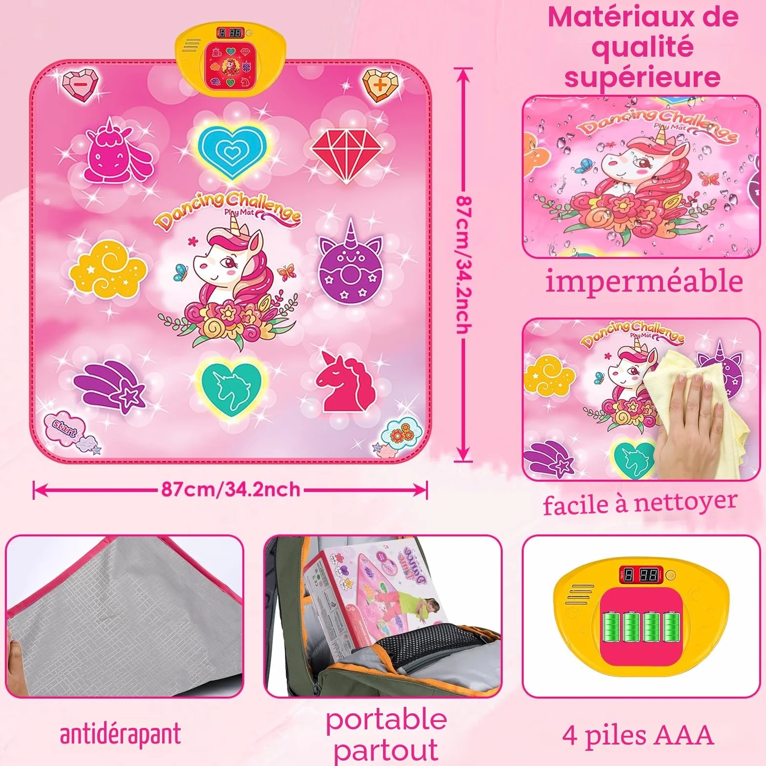 ZWOOS Tapis de Danse Fille avec Affichage LED, Tapis Musical Électronique 3-12+ Ans, Deux Modes de Jeu