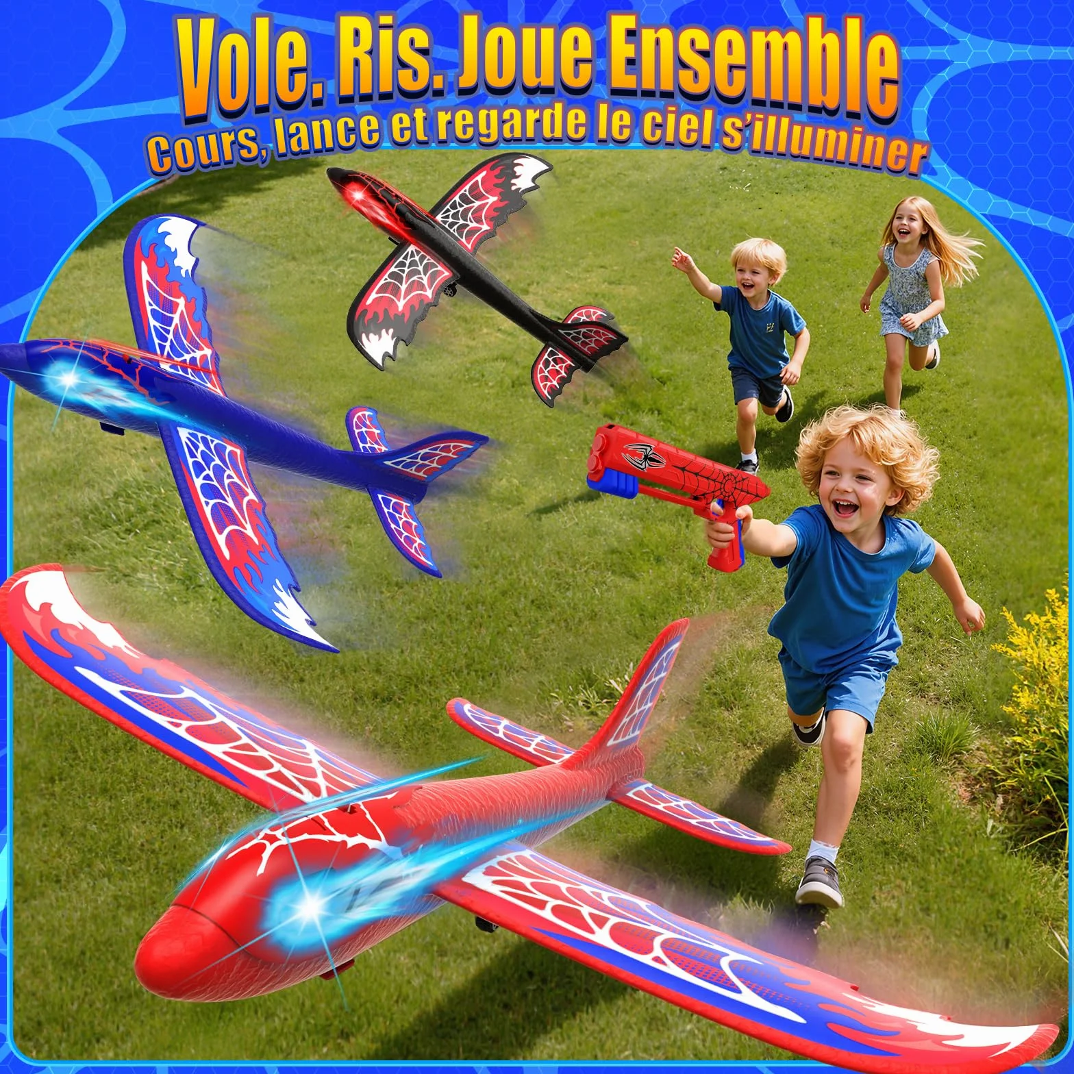 Avion Jouet Enfant 3-12 Ans, 3 Avion Planeur avec Yeux Lumineux & Ailes Toile, Jouet Garçon Cadeau Noël Anniversaire