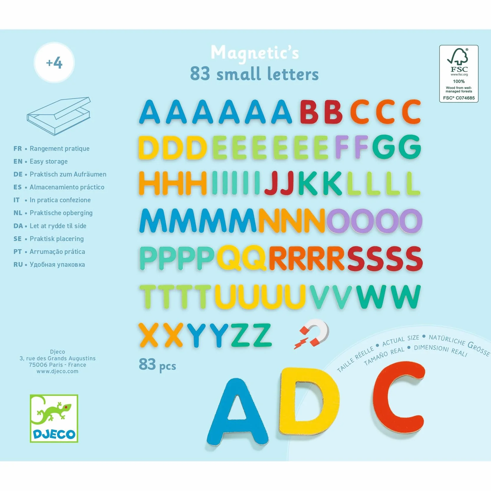 DJECO 83 Lettres Magnétiques en Bois Alphabet Apprentissage 3cm Hauteur