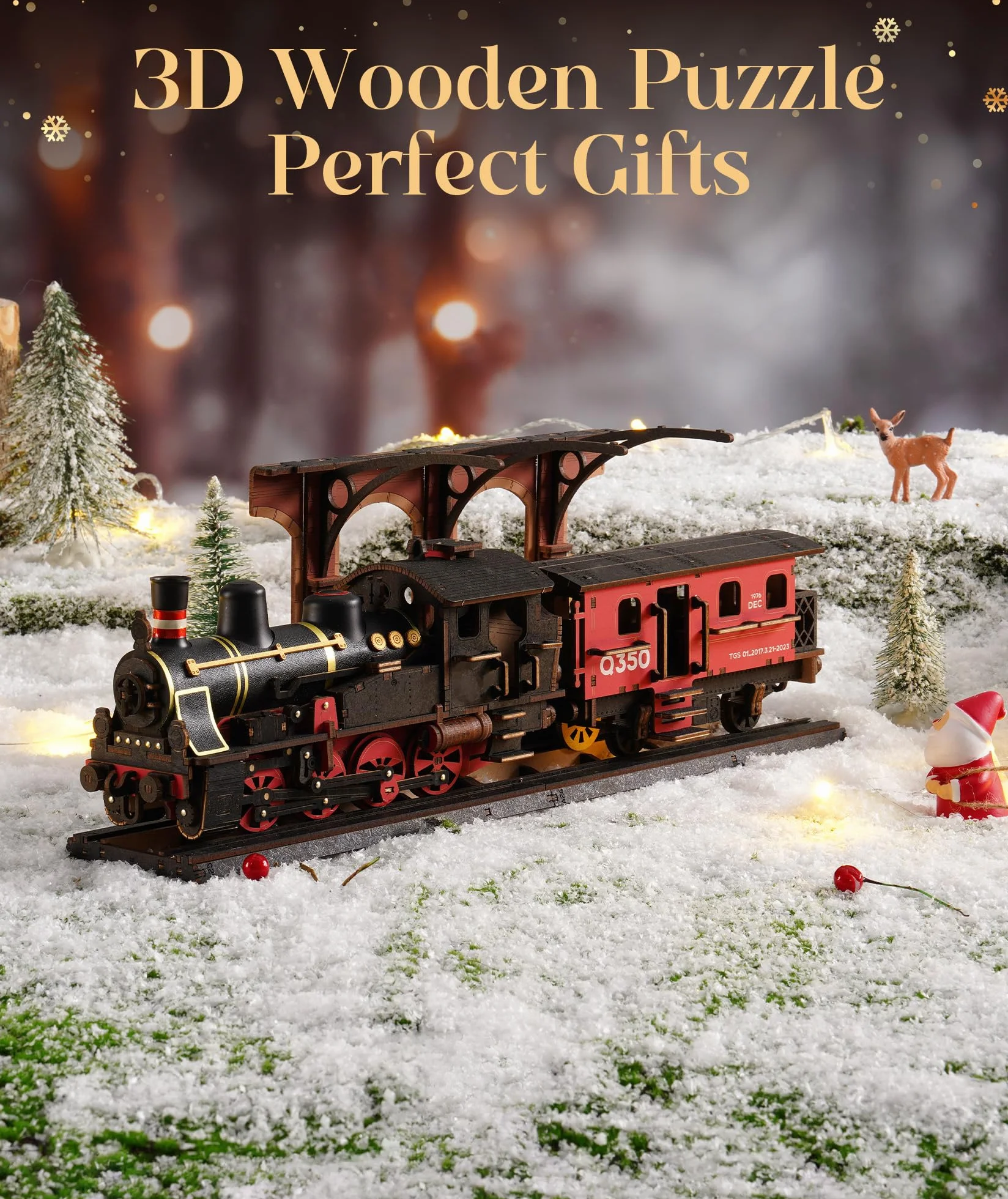 Puzzle 3D Train À Vapeur, Maquette en Bois A Construire pour Adultes, Cadeau DIY Vintage
