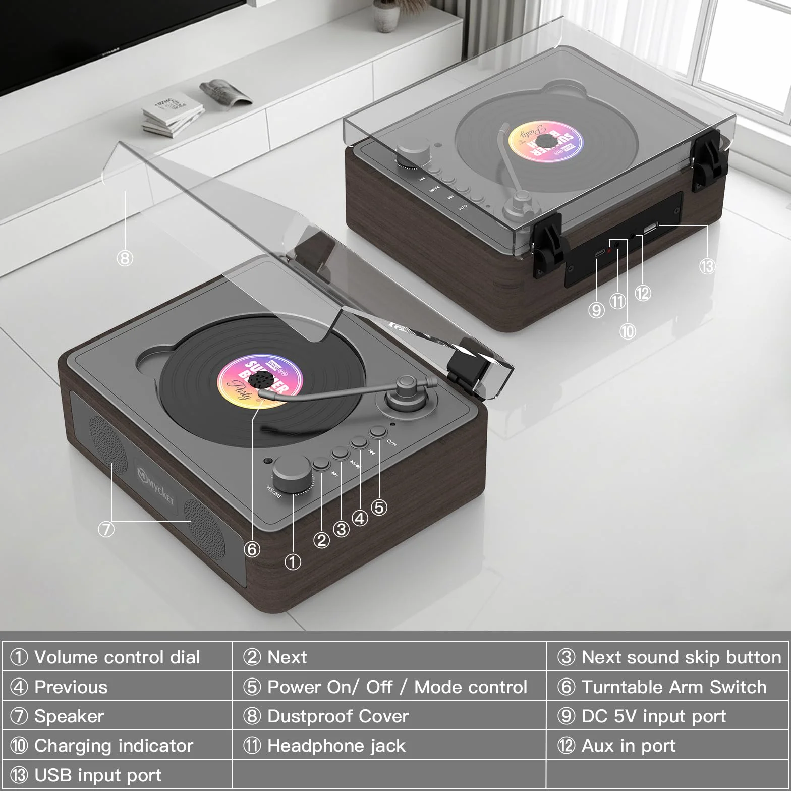 Lecteur CD portable stéréo intégré Bluetooth USB AUX Boombox vintage