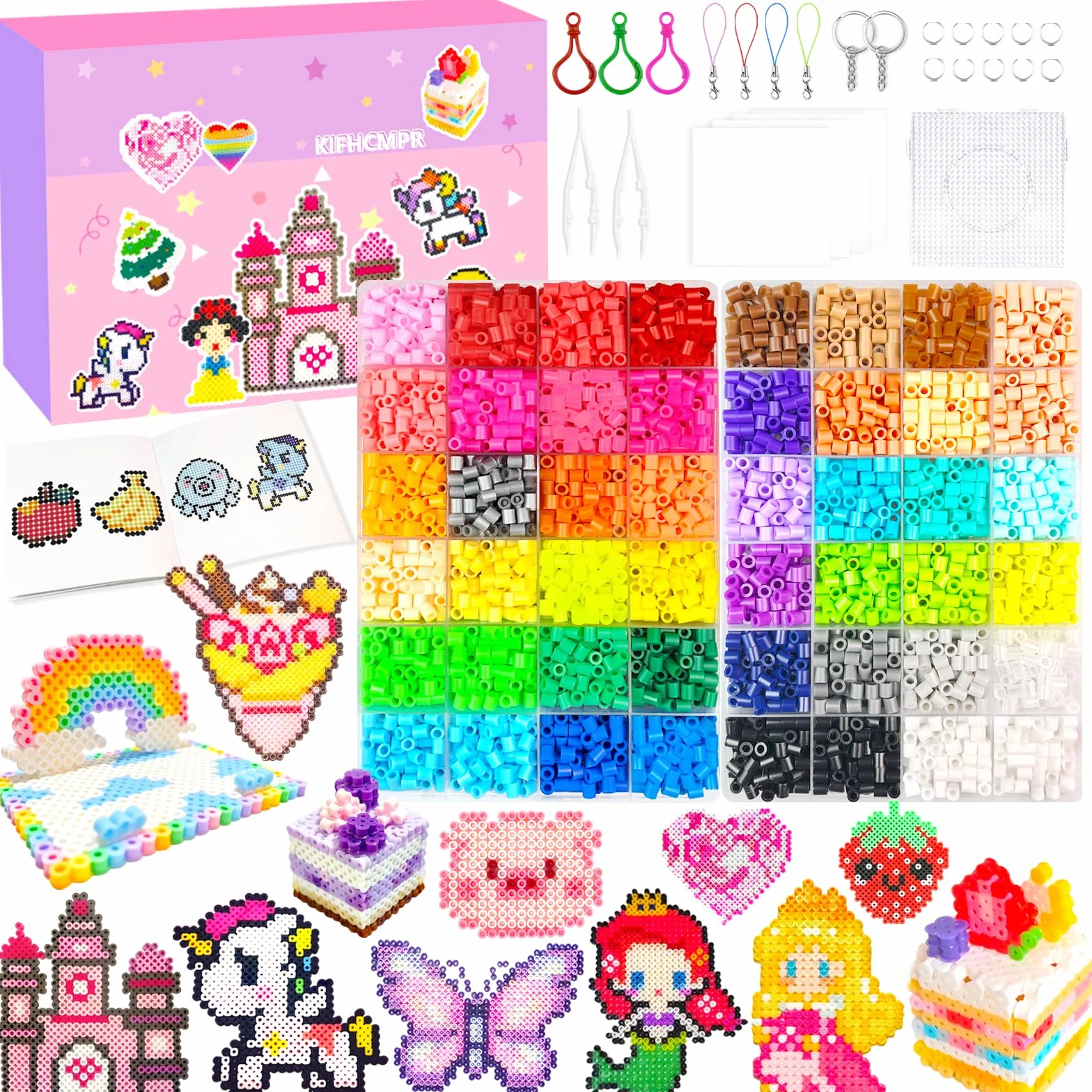 Perles à Repasser 5mm 48 Couleurs avec 2 Boîtes de Rangement et Accessoires DIY Bijoux